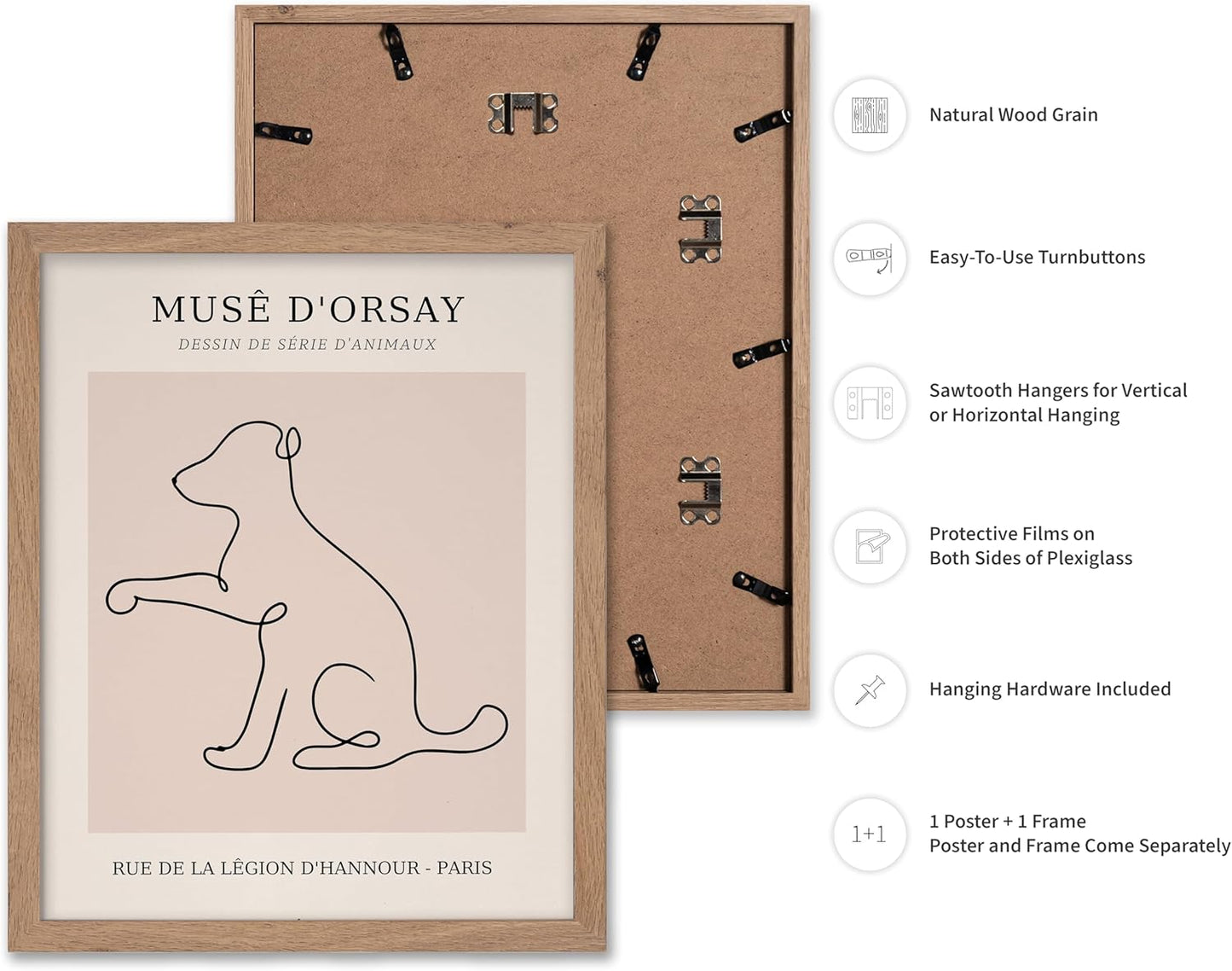 Poster Master Vintage Poster - Retro One Line Dog Drawing Print - Dog Art - Minimal Gift for Men, Women, Animal Lover - Abstract Wall Decor for Home, Office, Bedroom, 11x14 Beige Framed