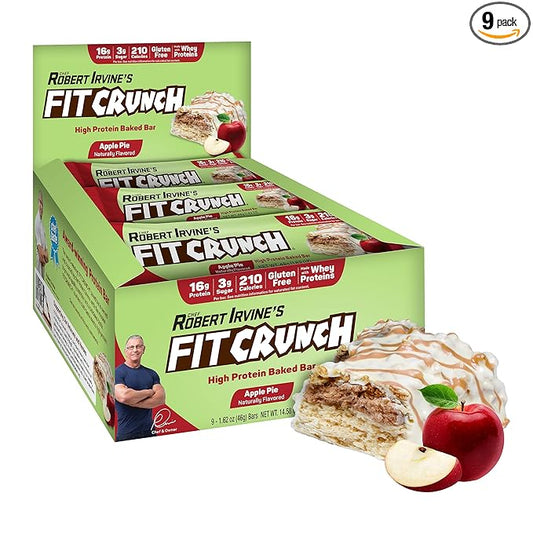 FITCRUNCH Snack Size Protein Bars, 6-Layer Baked Bar, 3g of Sugar, Gluten Free & Soft Cake Core (9 Bars, Apple Pie)