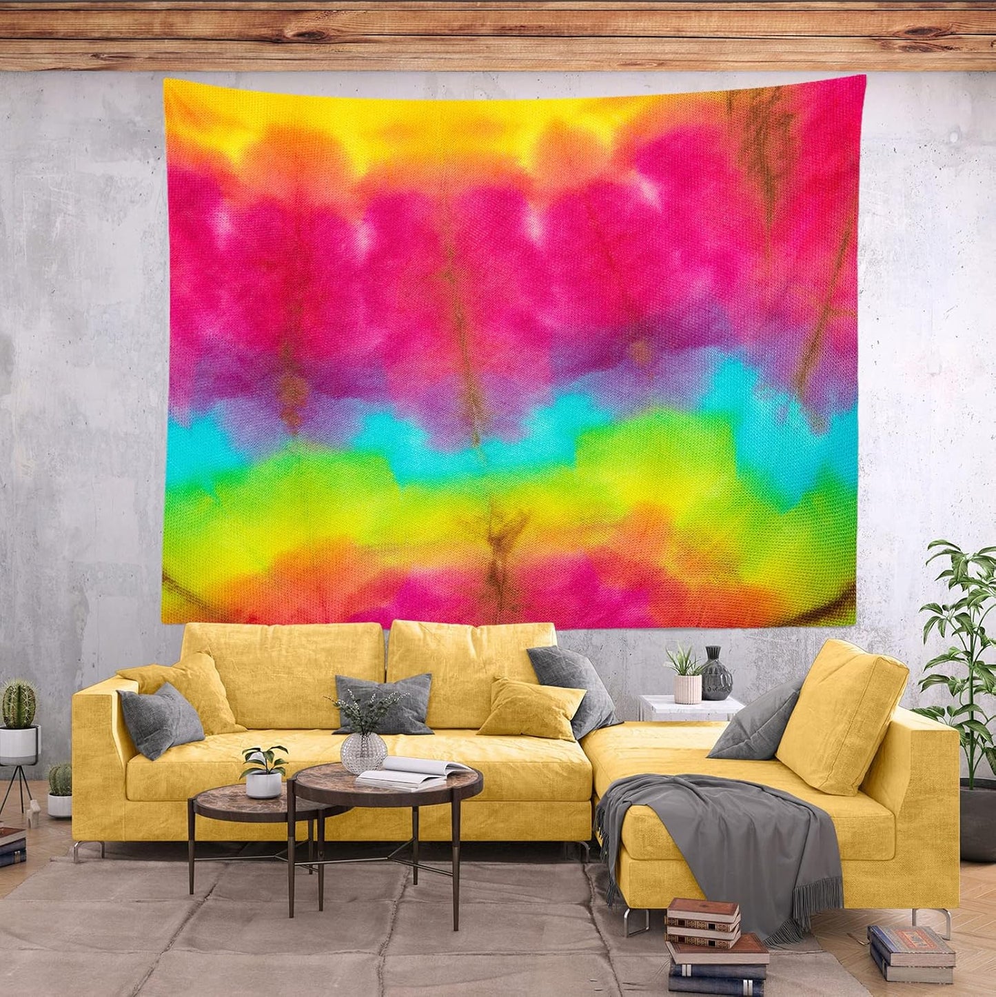 BELECO Tie Dye Tapestry Wall Hanging 92x70 Inch Fabric Tie Dye Color Texture Background Tapestry Groovy Sign Rainbow Tapestry Hippie Tie Dye Tapestries for Bedroom Living Room Dorm Decor
