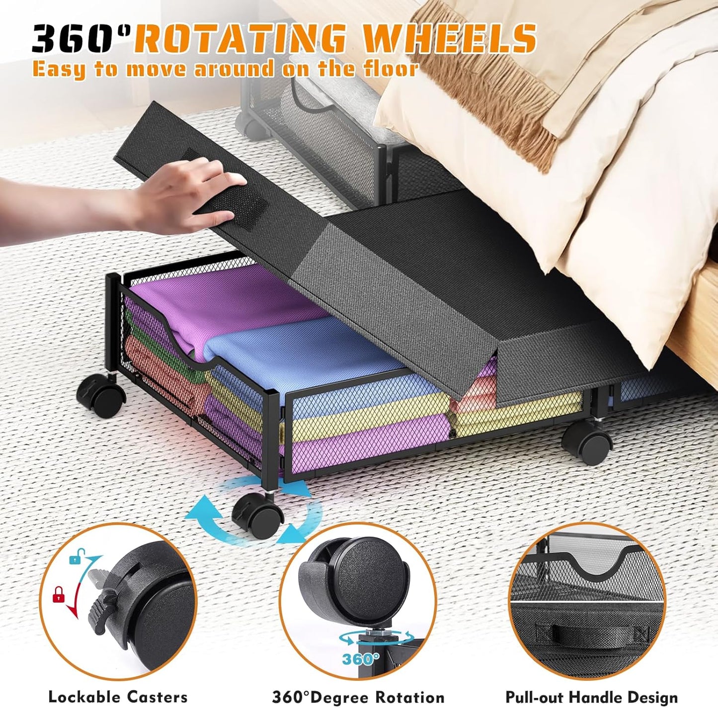 2 Pack Under Bed Storage with Wheels, 36" Lengthen Underbed Storage Containers with Lids, Large Capacity Under Bed Shoe Storage, Metal Clothes Organizer, Storage Box for Clothing Shoes Blankets Sheet