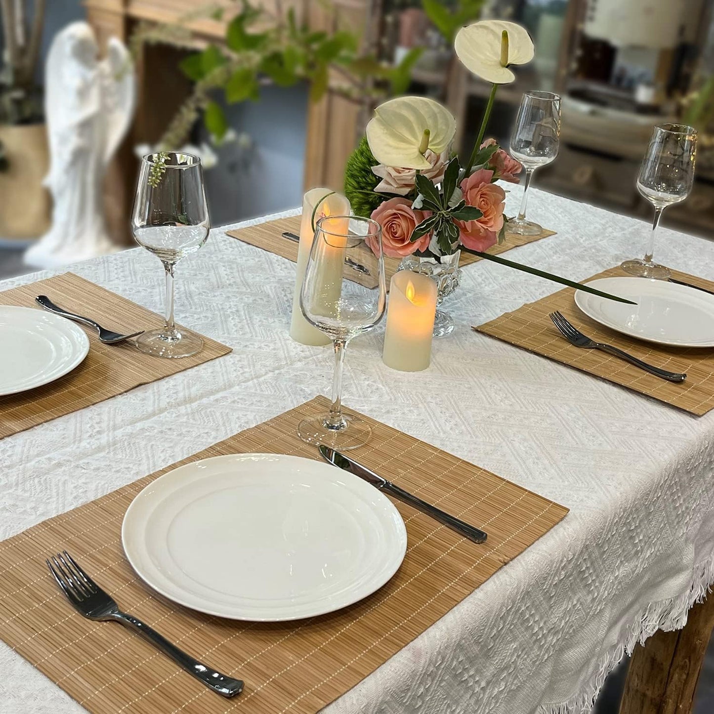 ANDSTAR Set of 6 Bamboo Placemats 17.7X11.8Inch Sushi Rolling Mat Japanese Style Bamboo Mat Natural Place Mats Washable Heat Resistant Table Mats for Dinner Dining Table Wedding Parties（Brown）