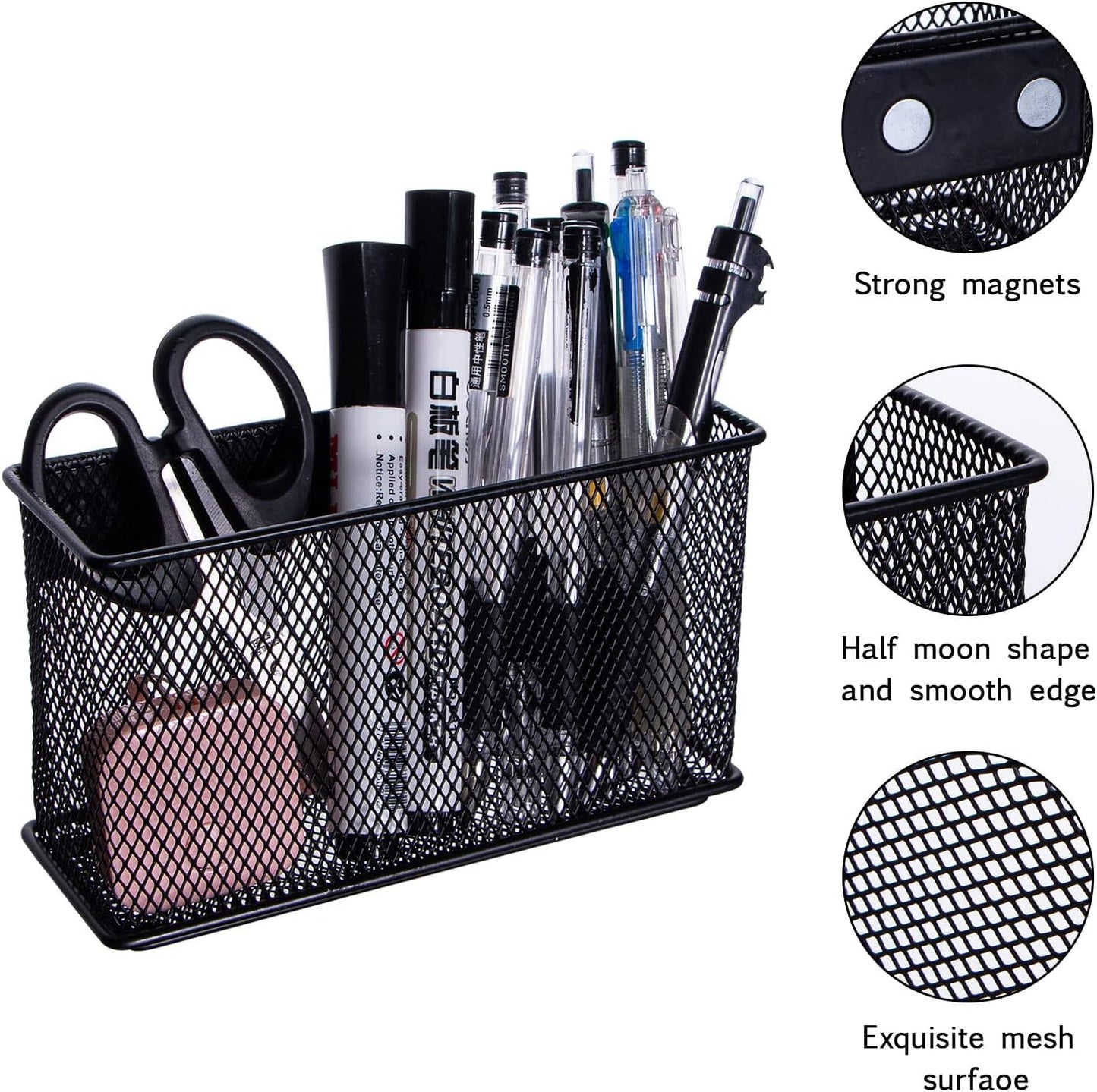 dedoot Magnetic Basket for refrigerator Storage Magnetic Pencil Holder Basket Mesh Black Strong Magnetic Pen Holder for Refrigerator,Whiteboard, Locker, Home and Office Organizer, 6.3x2.3x3.6inch