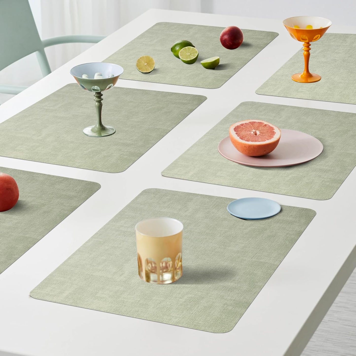 Maxpearl Faux Leather Placemats Set of 4, Waterproof - Wipe Clean - Heat Resistant - Anti Slip Dining Table Place Mats, Suitable for Indoor & Outdoor Use, 17’’×12’’, Sage Green