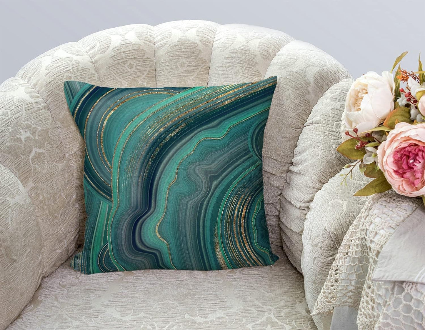 TSSOHU Throw Pillow Cover 18x18 Inch Luxury Green Marble Home Decor Pillowcas Square Cushion Cover for Sofa Bed Couch
