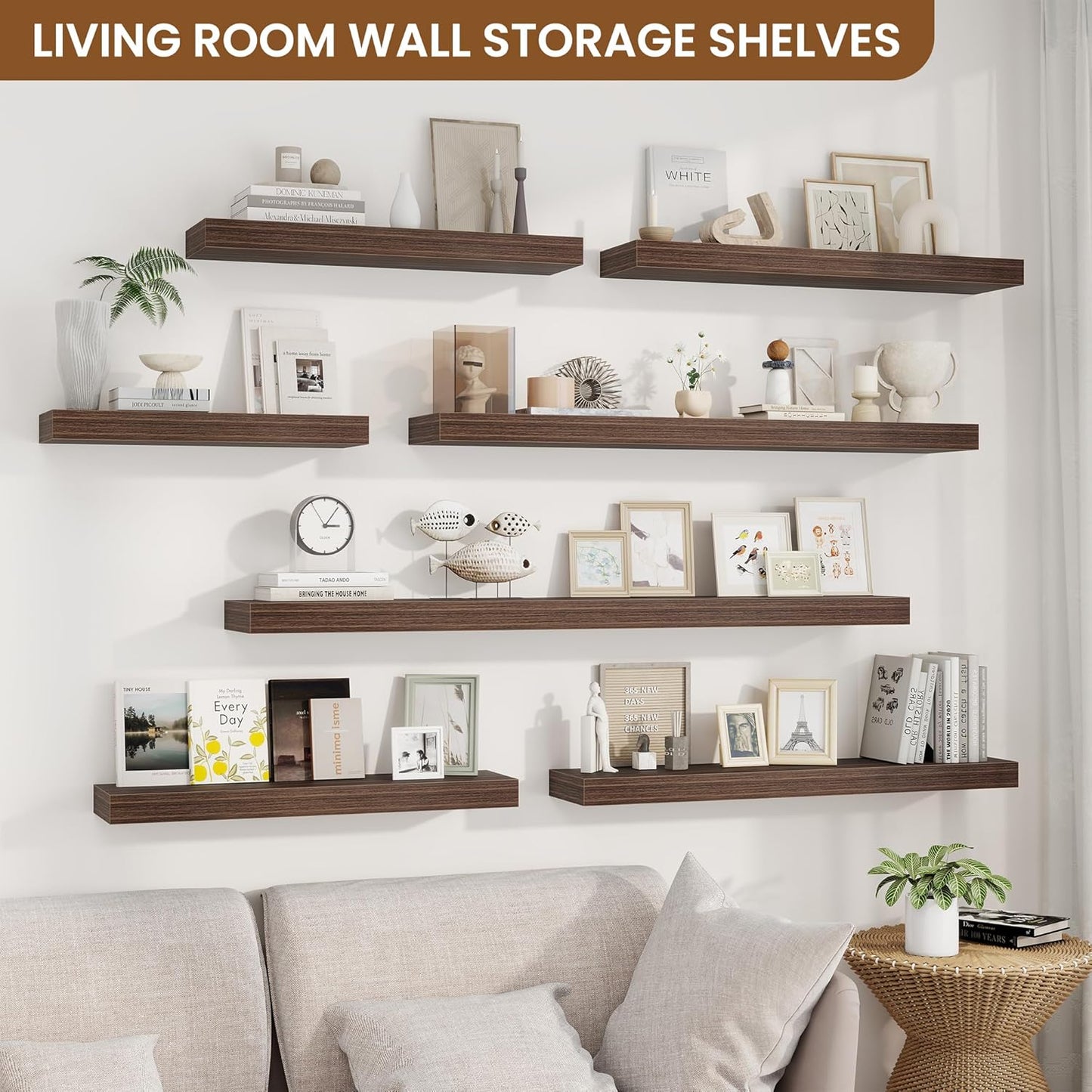 fuqing Floating Shelves for Wall, Bathroom Shelf Wall Mounted for Storage, Shelves with Invisible Bracket for Bedroom, Kitchen, Living Room, Farmhouse Small Book Shelf, 24 Inch Set of 2, Walnut