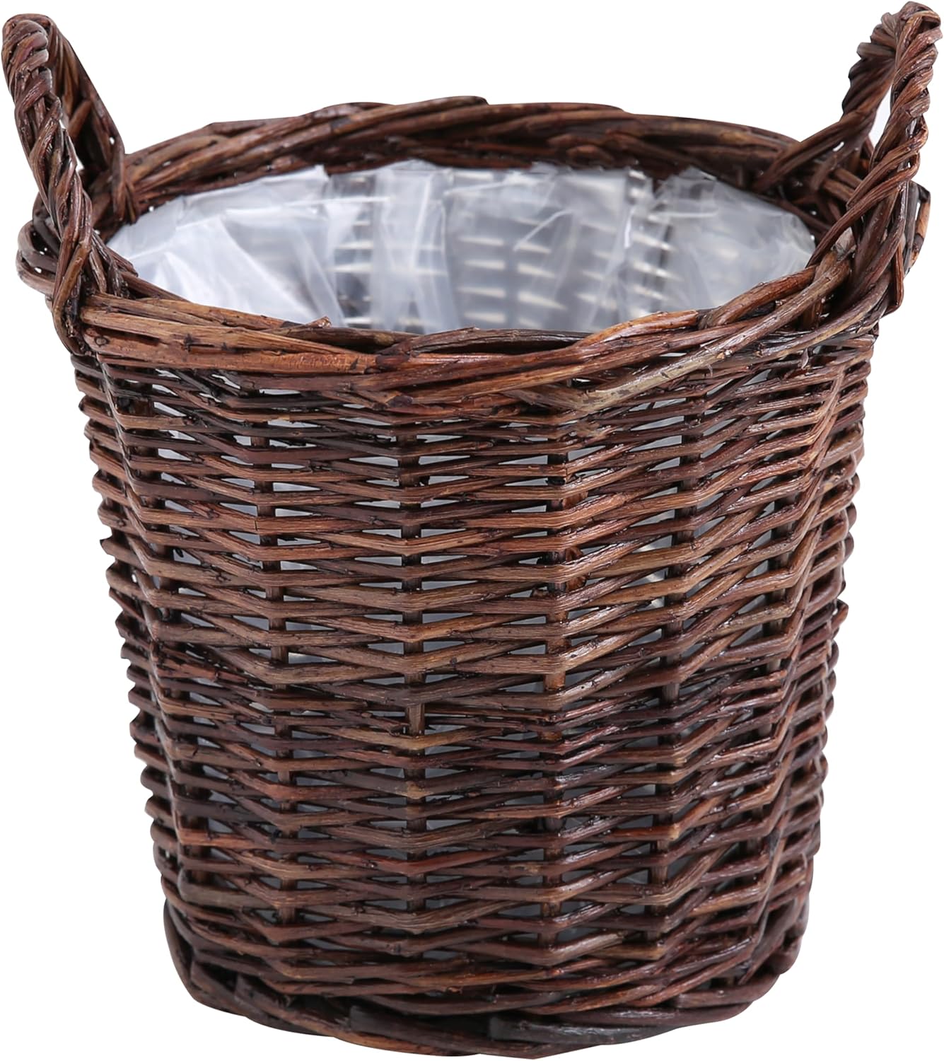 Handwoven Red Willow Planter Basket with Waterproof Liner – Natural Brown Decorative Flower Pot Holder for Indoor Use - Small Size (Inner Top Ø 7", Inner Height 5.9")