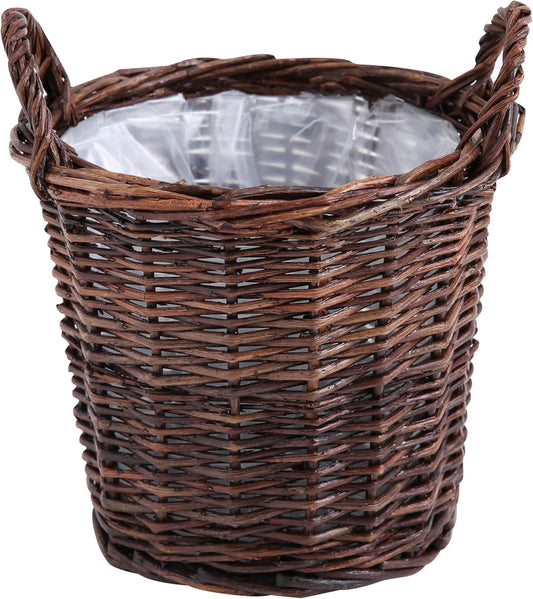 Handwoven Red Willow Planter Basket with Waterproof Liner – Natural Brown Decorative Flower Pot Holder for Indoor Use - Small Size (Inner Top Ø 7", Inner Height 5.9")