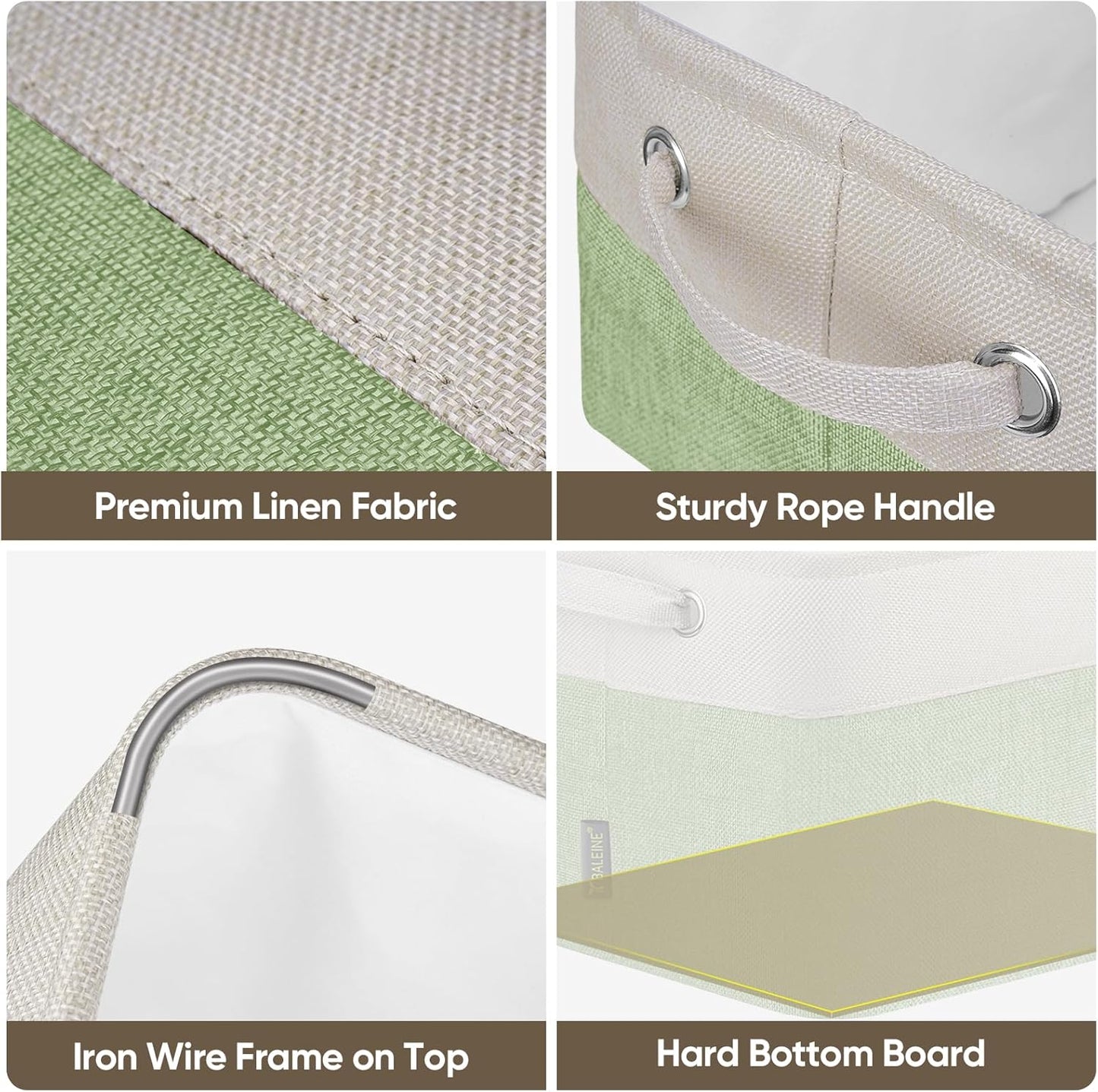 BALEINE 4 Pack Fabric Storage Bins for Shelves, Linen Storage Baskets for Organizing, Decorative Closet Bins for Clothes, Home (Green, 12"x8"x8")