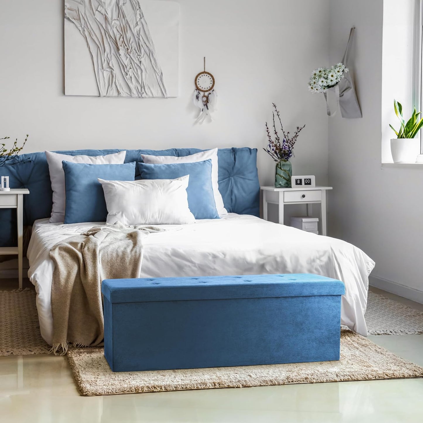 Sorbus Storage Ottoman Bench – Collapsible/Folding Bench Chest with Cover – Perfect Toy and Shoe Chest, Hope Chest, Pouffe Ottoman, Seat, Foot Rest, – Contemporary Faux Suede (Teal)