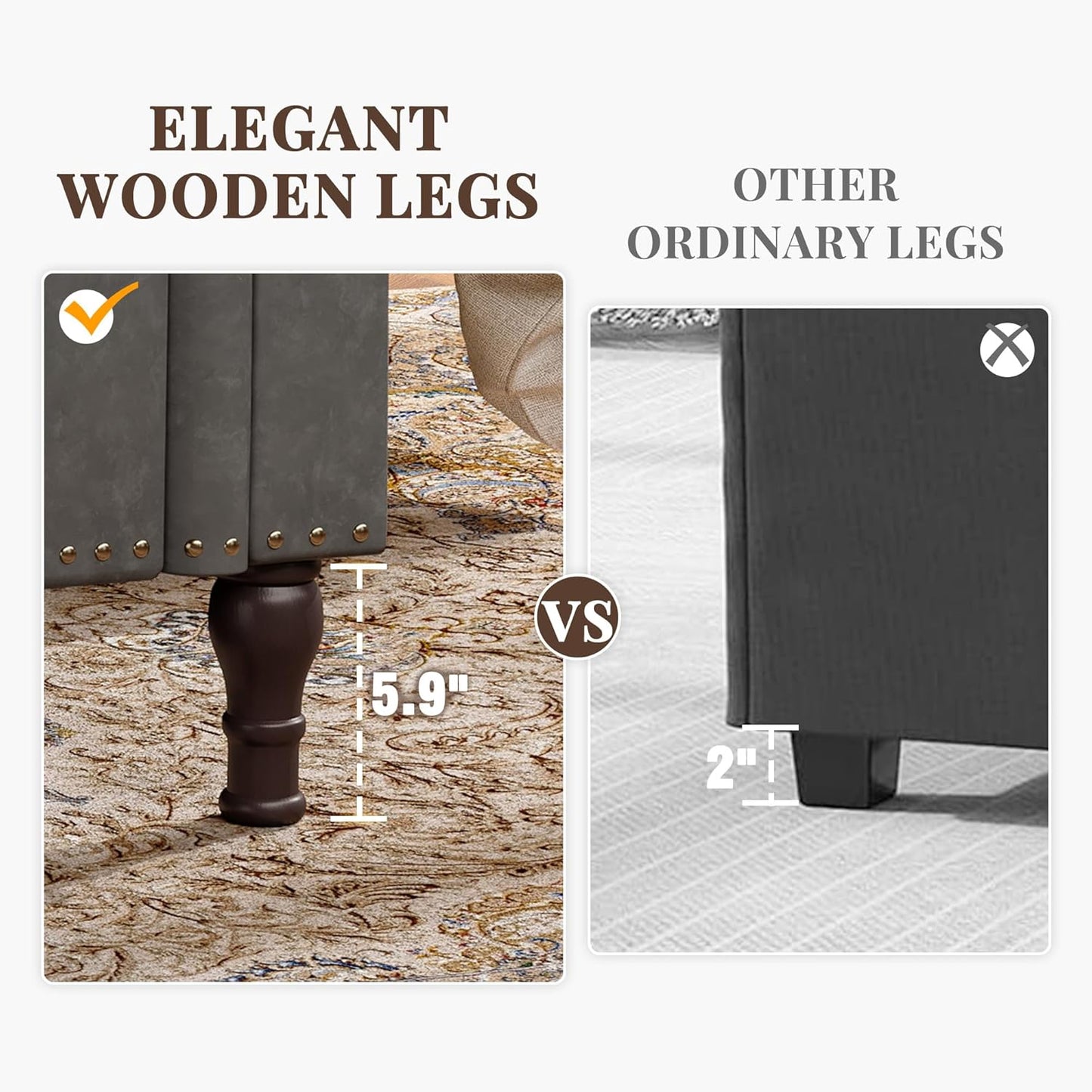 Storage Bench for Bedroom, 51" Full Queen Storage Bench, Upholstered Bedroom Bench with Rolled Arms and Vintage Rivets for Living Room, Storage Room, Entryway, Gray