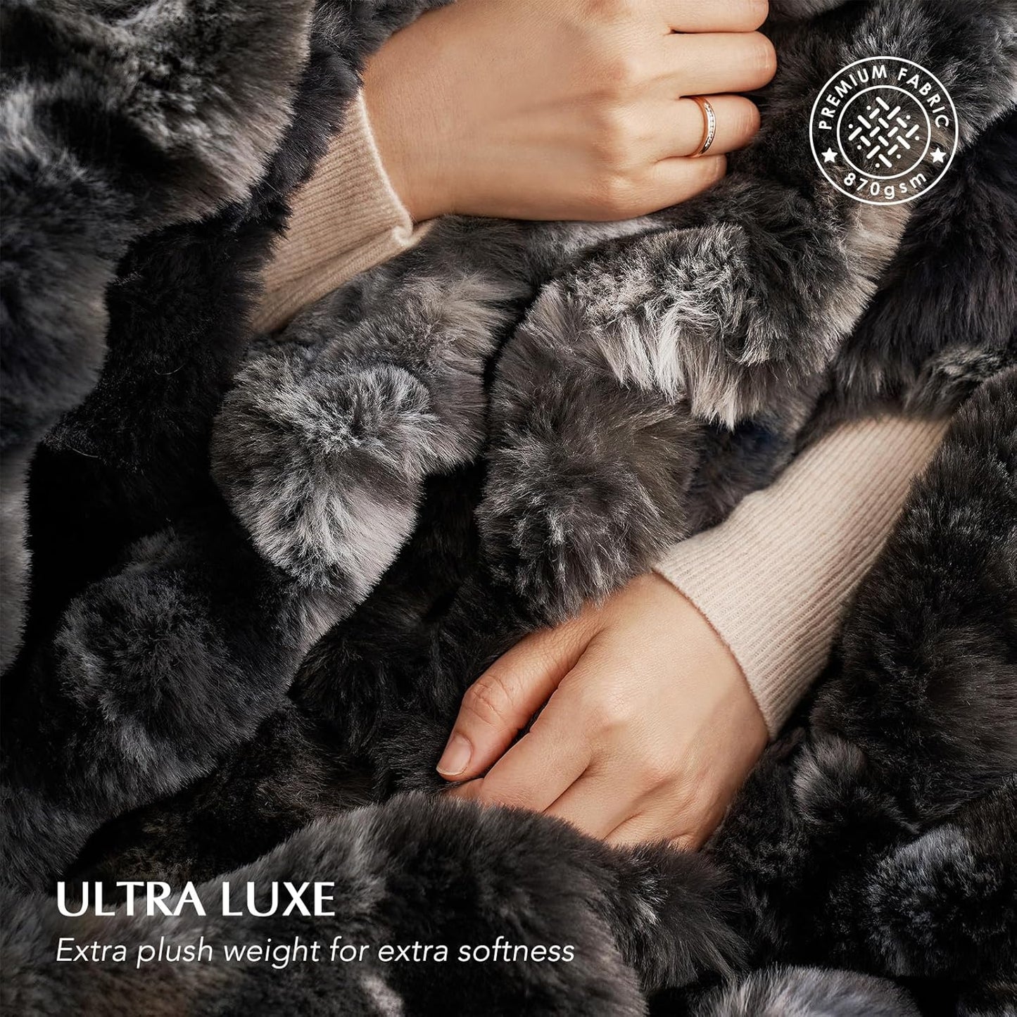 EVERGRACE Ultra Soft Luxury Fluffy Ridgeline Faux Rabbit Fur Bubble Throw Blanket, Thick Warm Fuzzy Throw for Bed, Cozy Plush Reversible Blanket for Couch,Charcoal Grey Heather, 50x60 Inches, 870 GSM