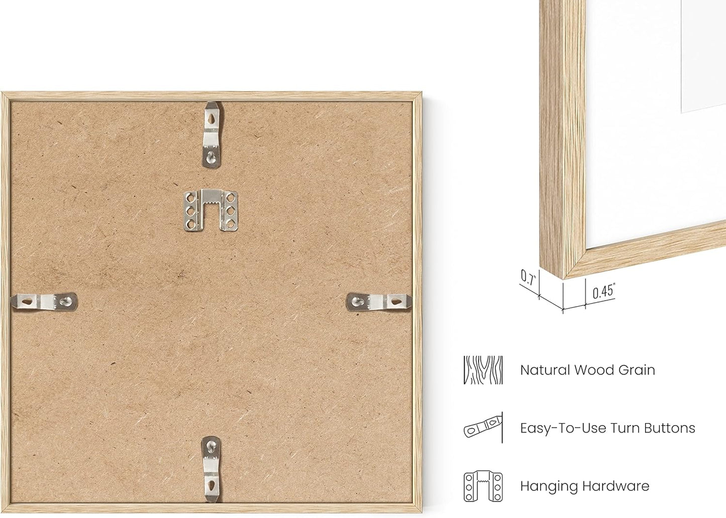 HAUS AND HUES Solid Oak Wood 10”x10” Picture Frames Matted to 5”x5” Set of 3 - Minimalist 10x10 Frame Set, 10x10 Picture Frames, 3 Picture Frame Set for Posters (Beige Oak Frames)