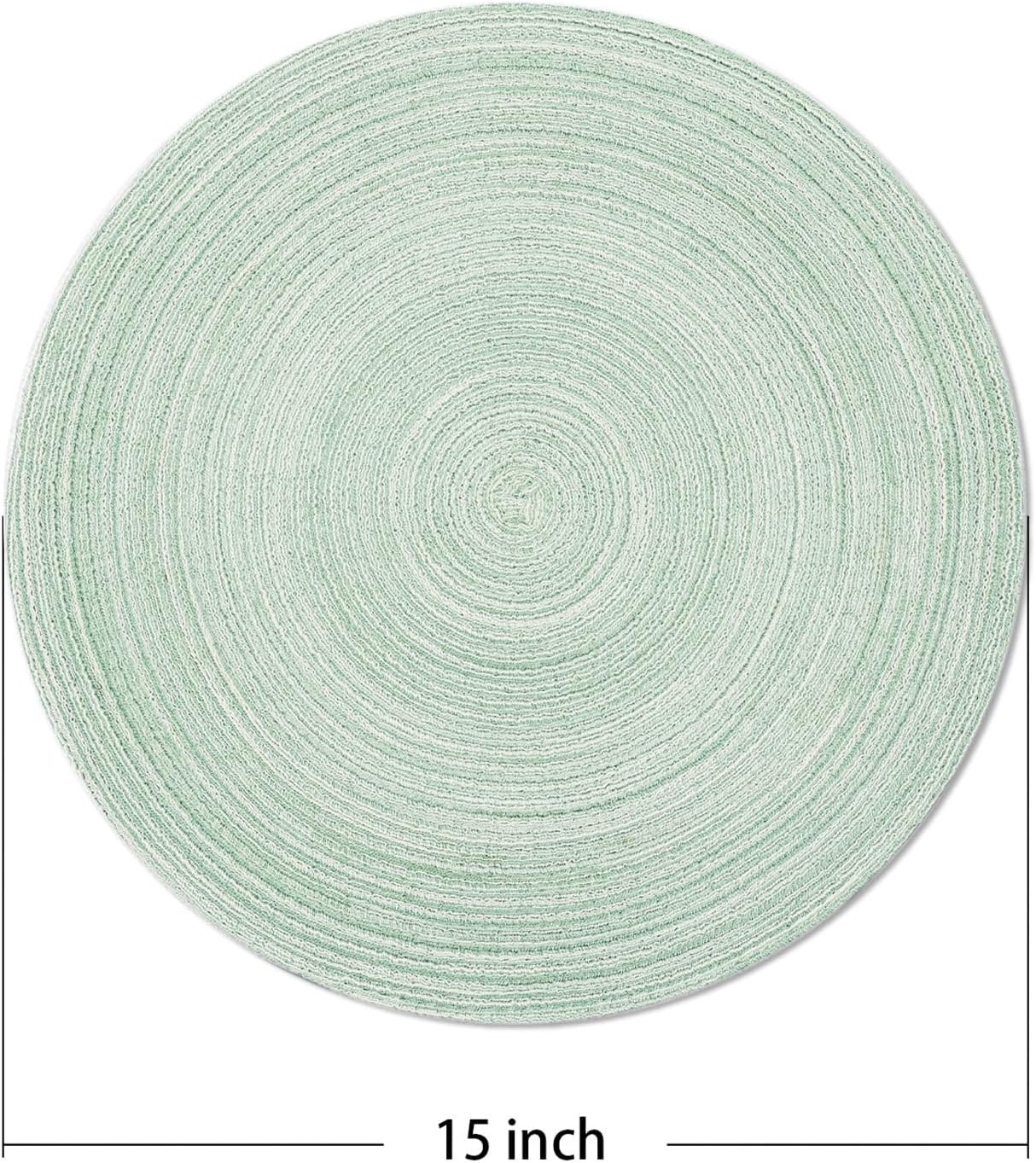 AHHFSMEI Round Braided Placemats Set of 6 Round Table Mats for Dining Tables Natural Woven Heat Resistant Place mats 15 Inch (Fog Green)