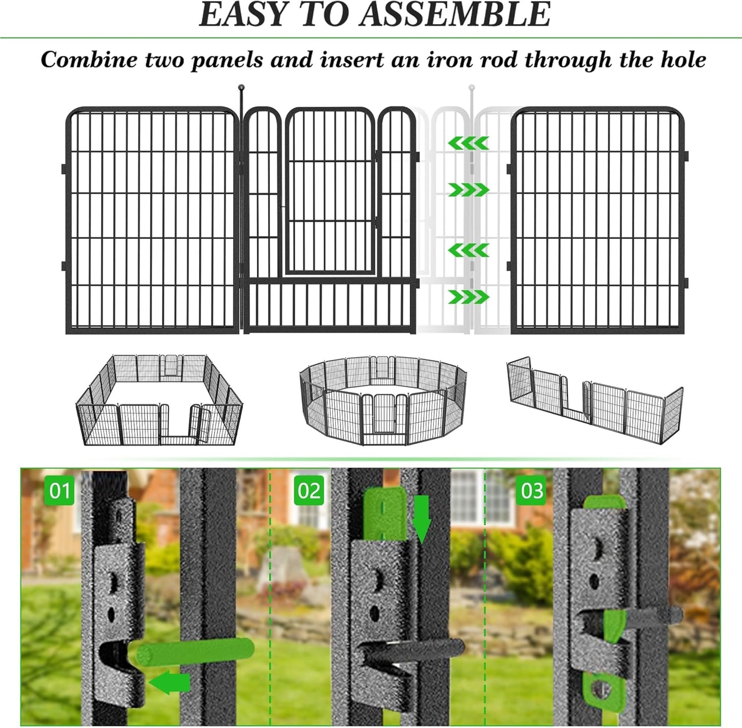 Decorative Black Metal Fencing Garden Fence with Gate, 91ft(L) 32in(H) 40 Fence Panels No Dig Fence Rustproof Animal Barrier Fence Temporary Dog Panels Fencing Outdoor