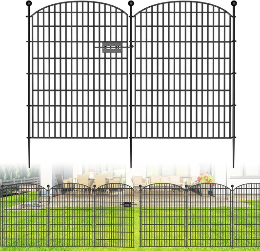 No Dig Decorative Garden Fence 5 Panels with Gate, 40 in (H) x 11.8 ft (L), Dog Fence Outdoor for Yard，Rustproof Metal Animal Barrier Ground Stakes Fencing for Garden, Patio, Flower Bed