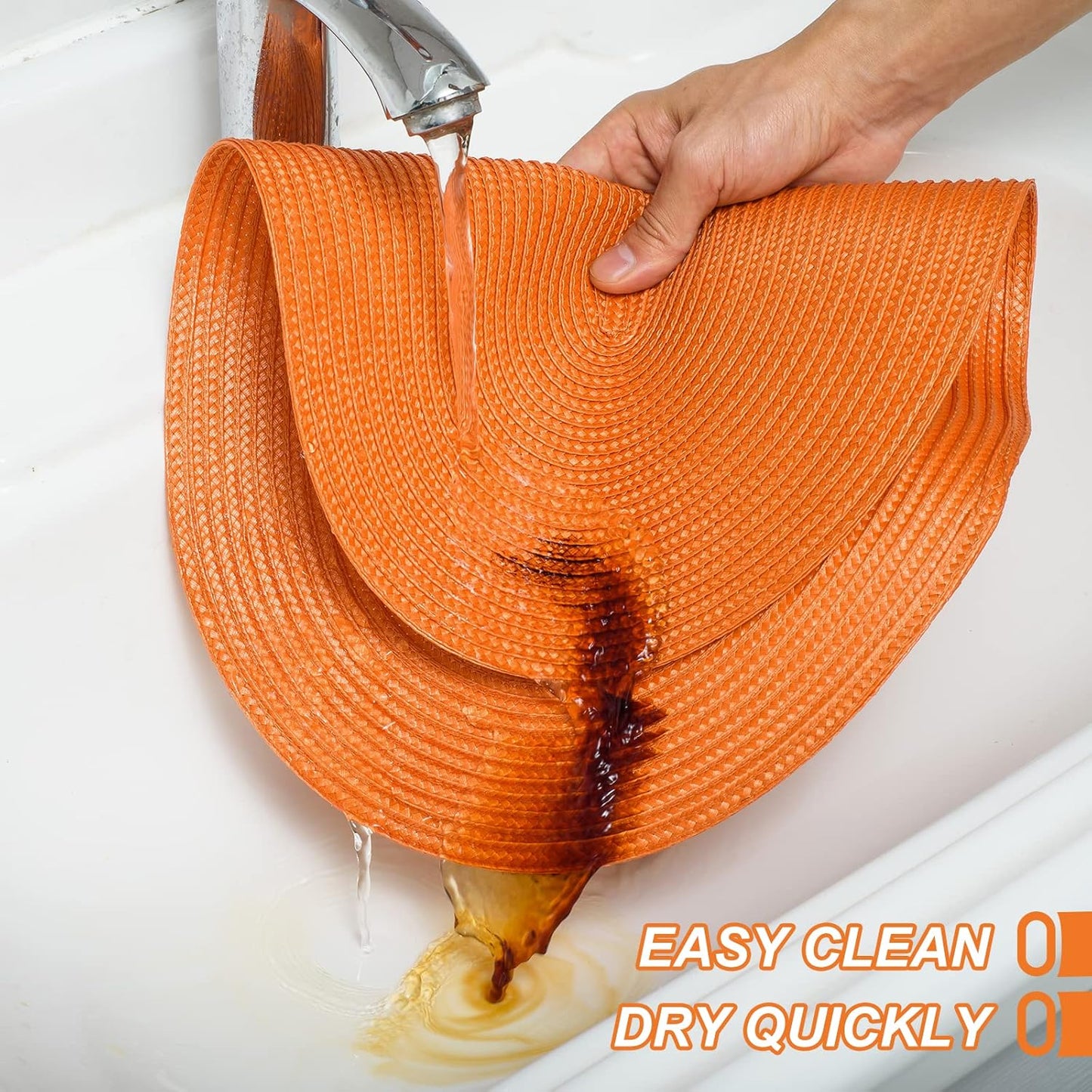 AHHFSMEI Placemats Set of 4 for Dining Table Washable Woven Vinyl Non-Slip 18x12 inches Placemat Heat-Resistant Durable Table Mats for Dining Table Easy to Clean (Oval Orange, 4)