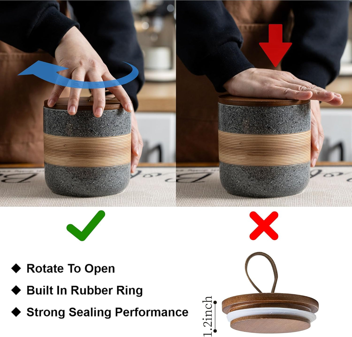 Ceramic Jar with Lid Airtight, Coffee Container Kitchen Food Storage Jars for Spice Sugar Tea Bag, Stackable Decorative Jars for Countertop, Grey & 18oz