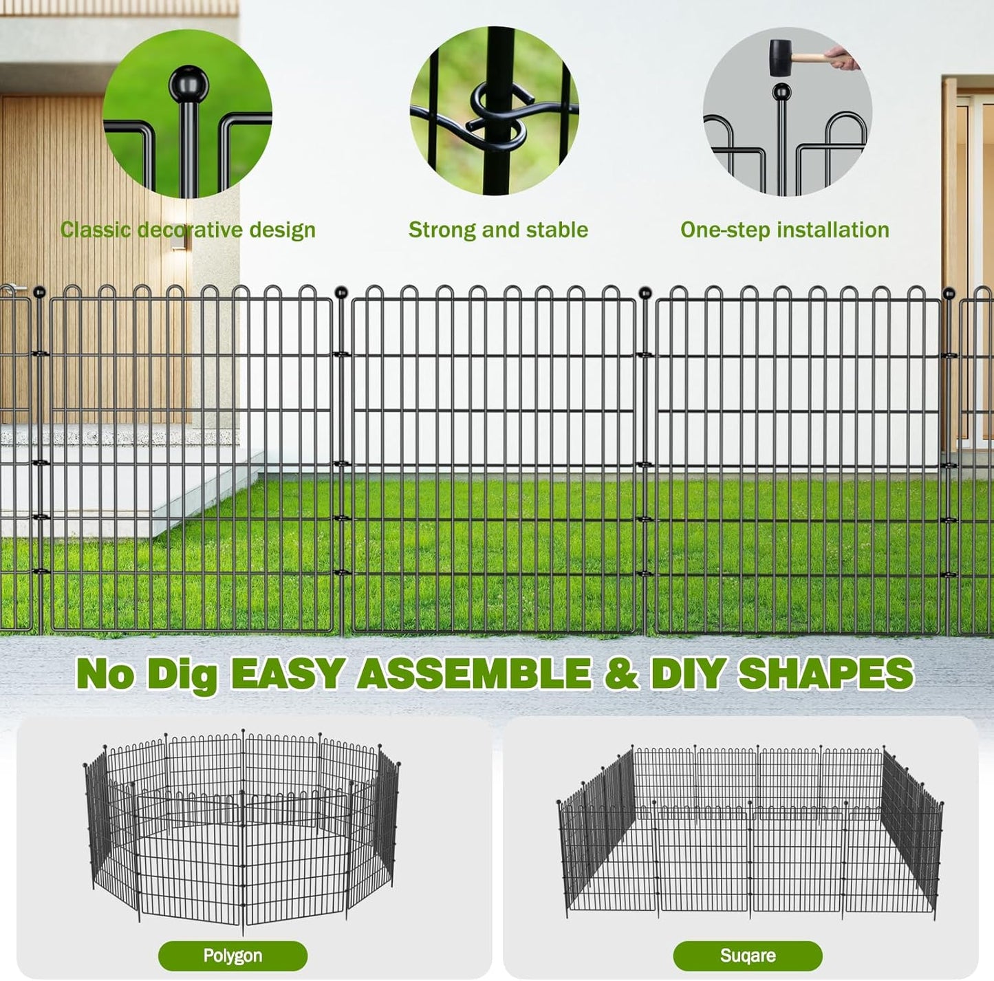10 Panels No Dig Decorative Garden Fence for Yard, 40 in(H) X 23.6 ft(L) Animal Barrier Fencing for Outdoor Dog, Metal Portable Garden Fences for Borders, Pets, Landscape, Temporary Fence