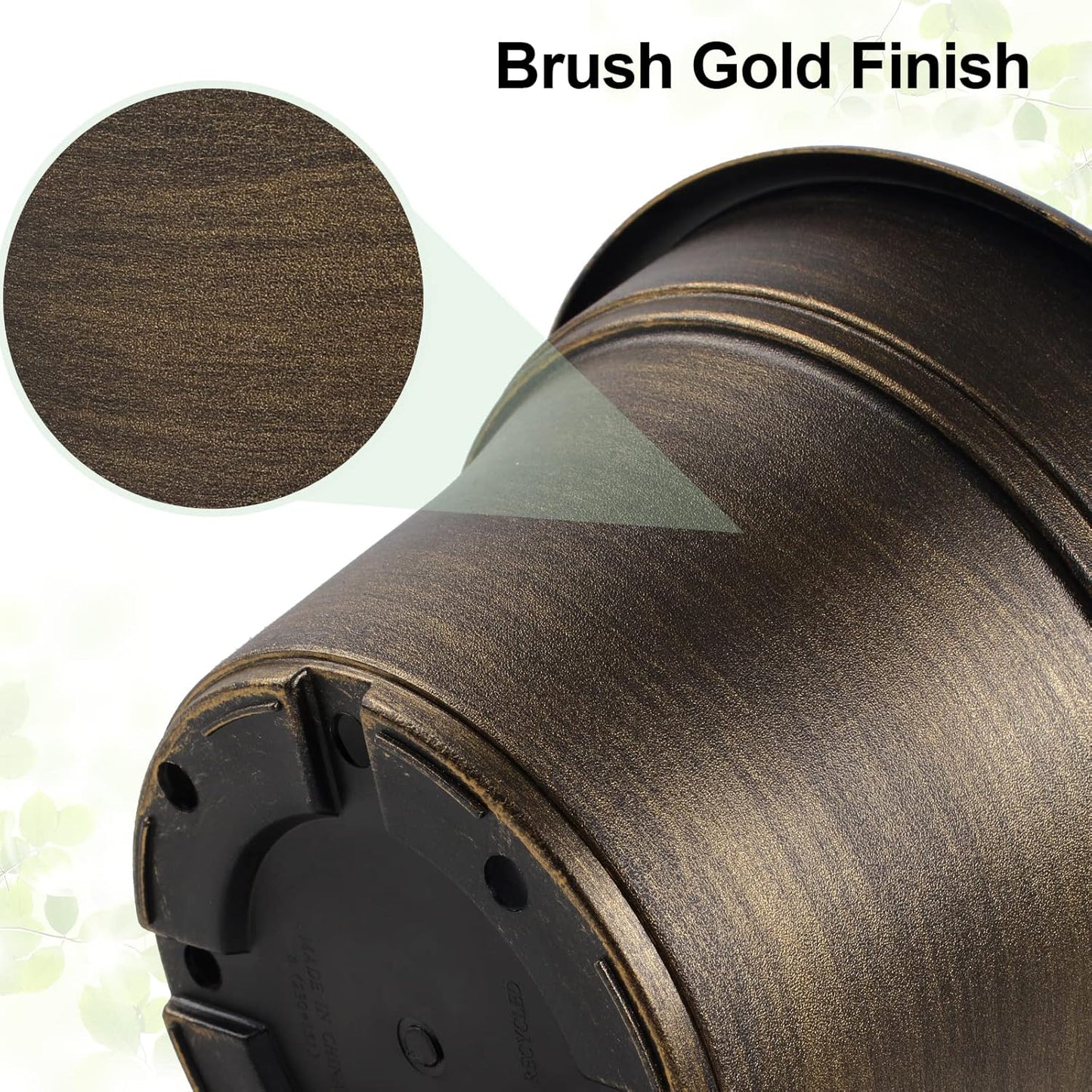 Plant Planters Pots Set of 4 Pack 8 Inch, Plastic Flower Pot for Indoor Plants with Drainage Holes & Trays, Resin Decorative Container Sets with Saucer for House Outdoor Garden Planters Dark Gold