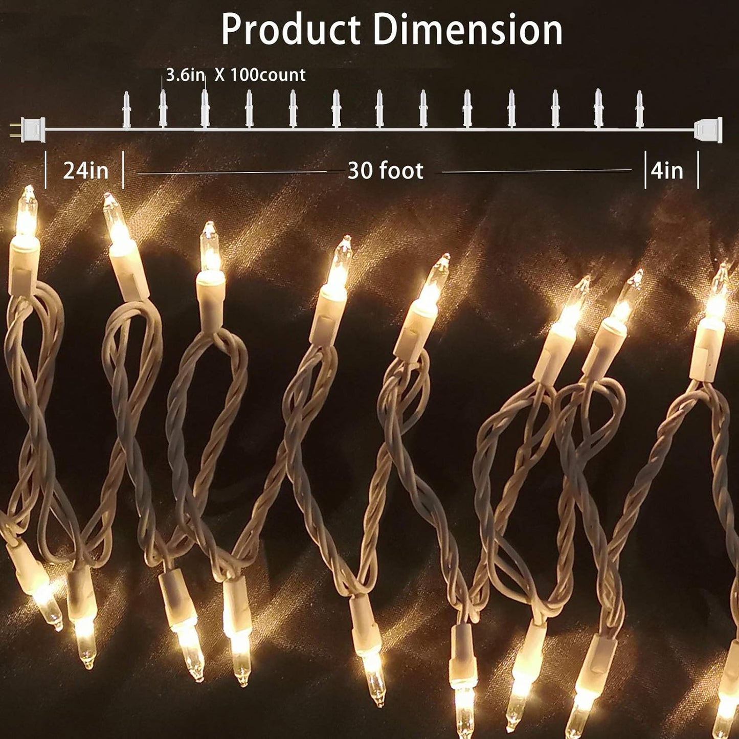 Christmas Lights 100 Count Mini Clear Lights 32ft White Wire Christmas Tree String Lights Set for Outdoor Indoor Christmas Decorations Wedding Decorations Valentines Day Decor,UL Certified (32feet)
