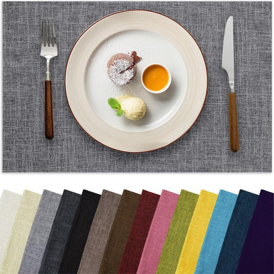Placemats Set of 8, Bilayer Thickened Linen Place Mats Heat Resistant Machine Washable Wrinkle Free Carefully Selected Polyester Mats for Kitchen/Dining/Coffee Table (Light Grey)