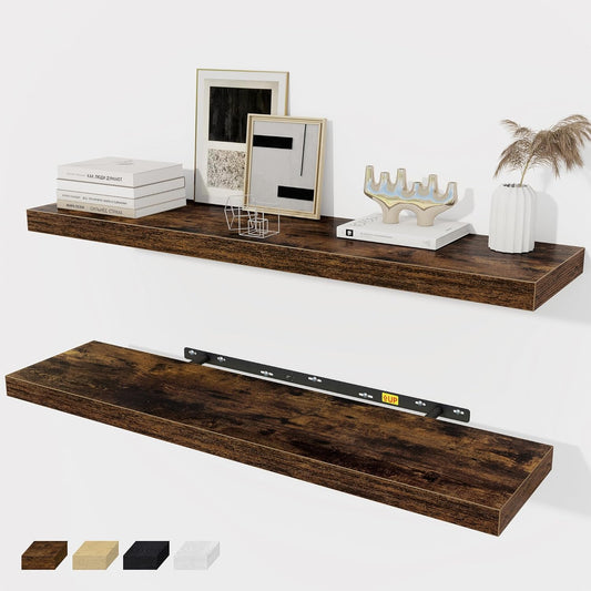 Fun Memories 36 x 8 Inch Floating Shelves for Wall, Farmhouse Bathroom Shelves Set of 2, Wood Wall Shelves 36 Inch Long, 36 x 8 x 1.4 Inch, Rustic Brown