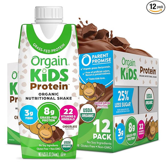 Orgain Organic Kids Nutritional Protein Shake, 8g Dairy 3g Fiber, 22 Vitamins 8.25 Fl 12)
