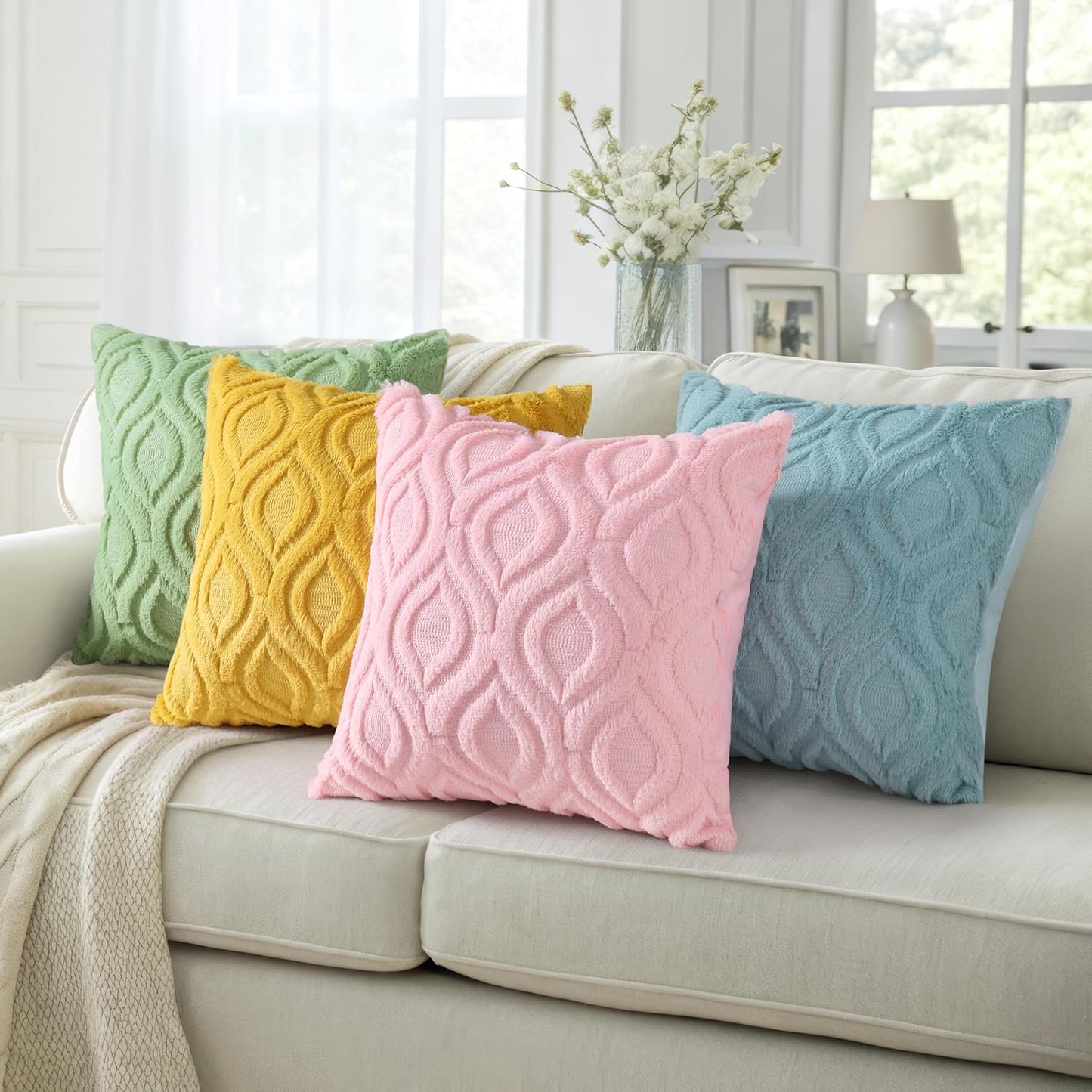 decorUhome Throw Pillow Covers 26x26 Inch Set of 2, Soft Plush Decorative Faux Fur Light Pink Solid Couch Pillow Covers, Accent Farmhouse Neutral Square Euro Pillow Cases for Sofa Bed Living Room