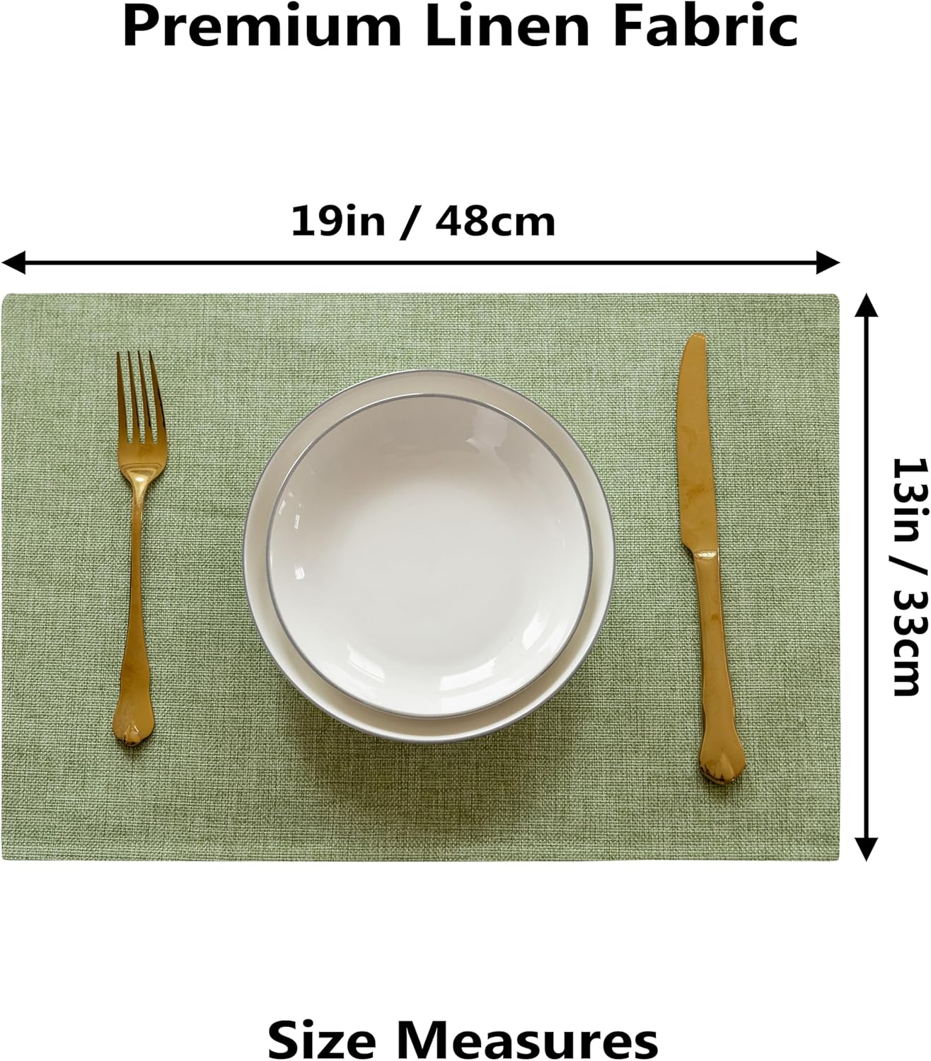 Demetex Green Placemat Set of 4 Washable Linen Place Mats for Dinner Heat Resistant Sage Cloth Placemats Scratch Resistant Plate Mats for Dining Table Kitchen, Green