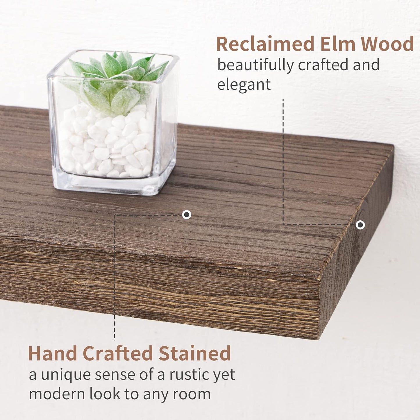 Axeman Floating Shelves for Wall, Rustic Elm Wood 72'' W x 8" D Wall Mantel Shelf with Invisible Bracket, Large Long Wall Mounted Storage Shelves for Living Room, Bedroom, Kitchen, Bathroom, Walnut