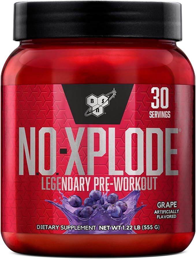 BSN N.O.-XPLODE Pre Workout Powder, Energy Supplement for Men and Women with Creatine and Beta-Alanine, Flavor: Grape, 30 Servings