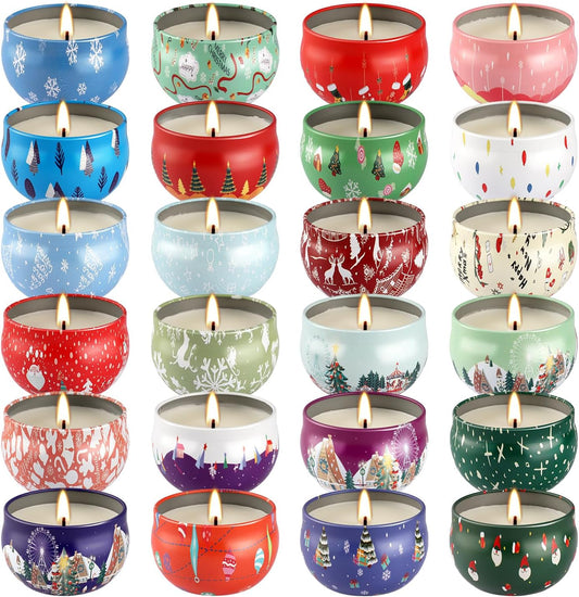 24Pack Christmas Scented Candles Gift- Aromatherapy Candle-2.5oz Soy Wax-Long Lasting Burn time, Christmas Thanksgiving Gifts for Women，Home Decor