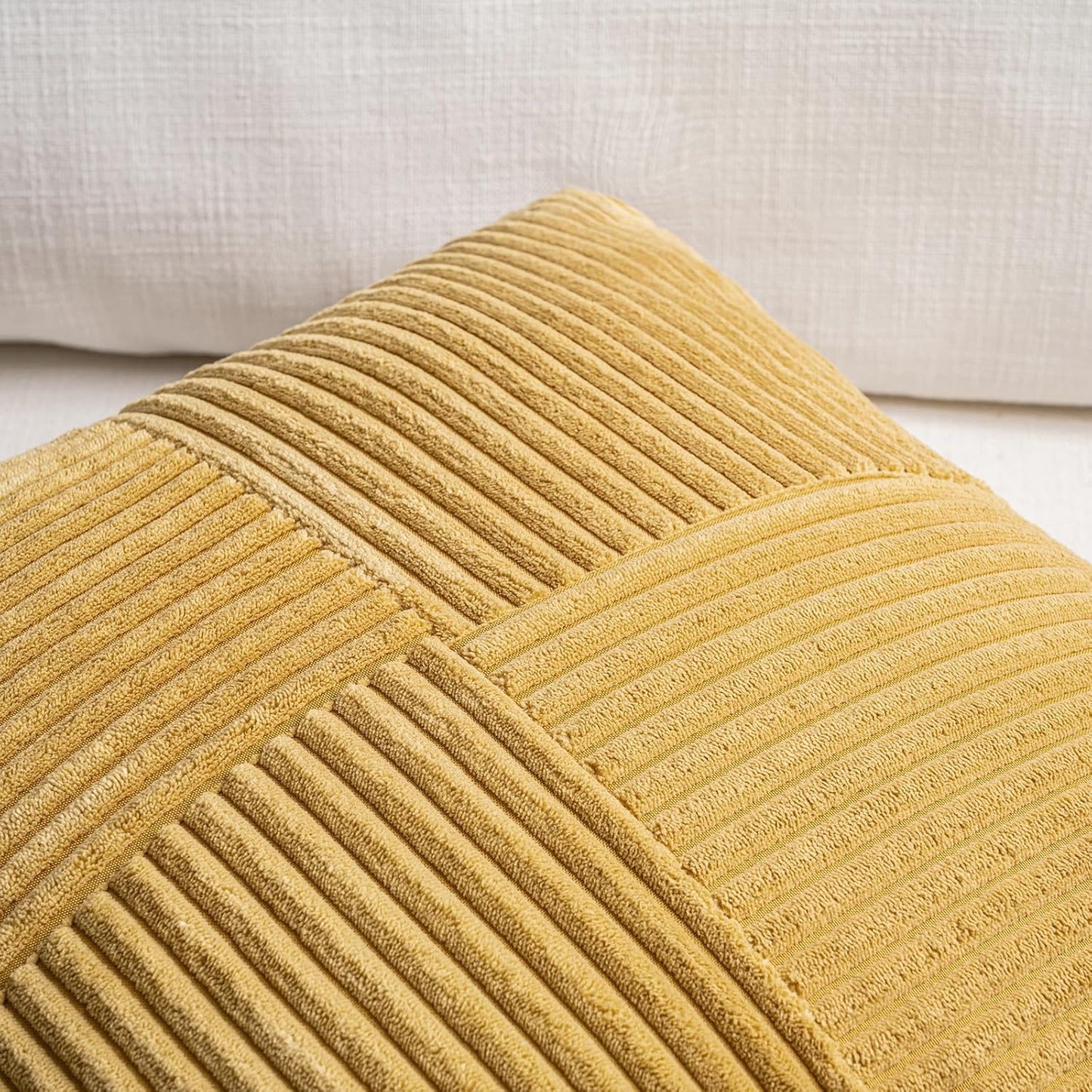 Fancy Homi 2 Packs Mustard Yellow Long Lumbar Decorative Throw Pillow Covers 12x24 Inch for Couch Bed, Rustic Farmhouse Boho Home Decor, Soft Striped Corduroy Rectangle Accent Cushion Case 30x60 cm