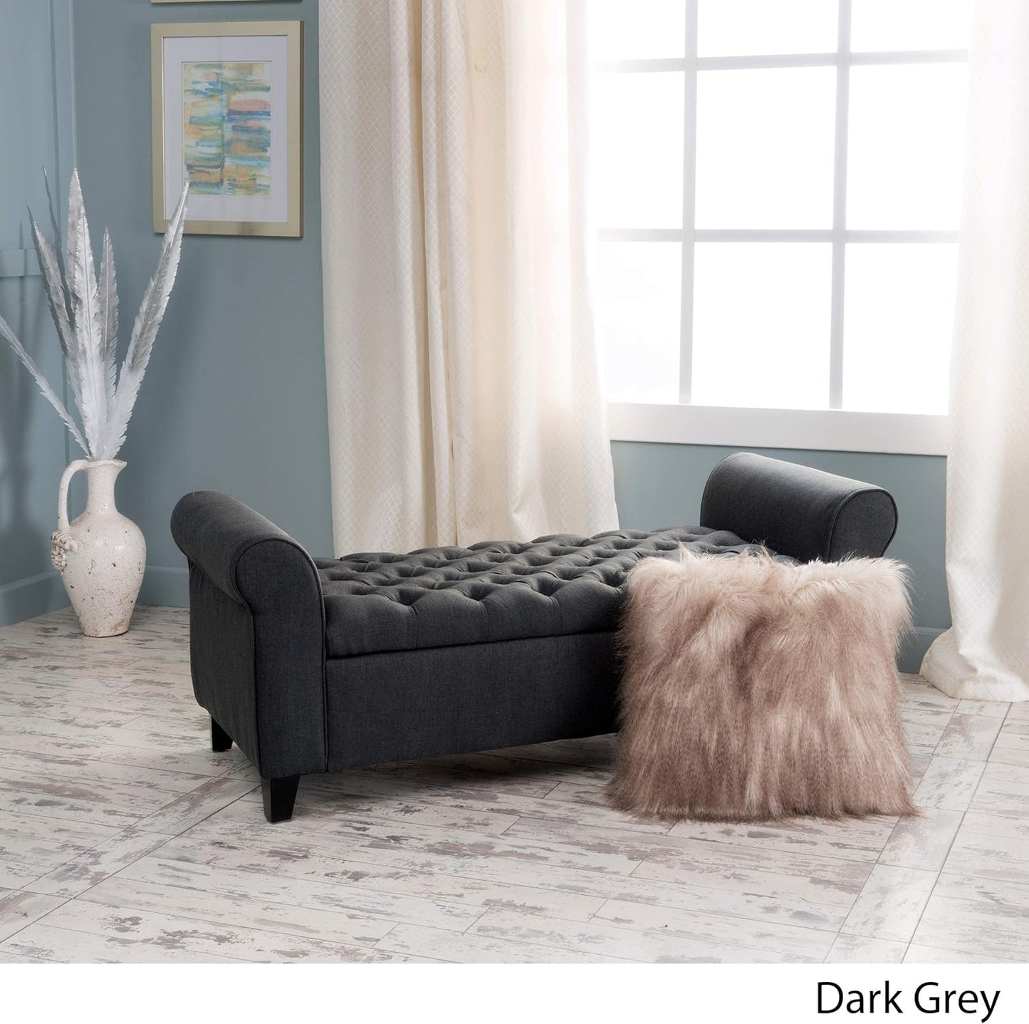 Christopher Knight Home Keiko Fabric Armed Storage Bench, Dark Grey, 19.50”D x 50.00”W x 19.25”H