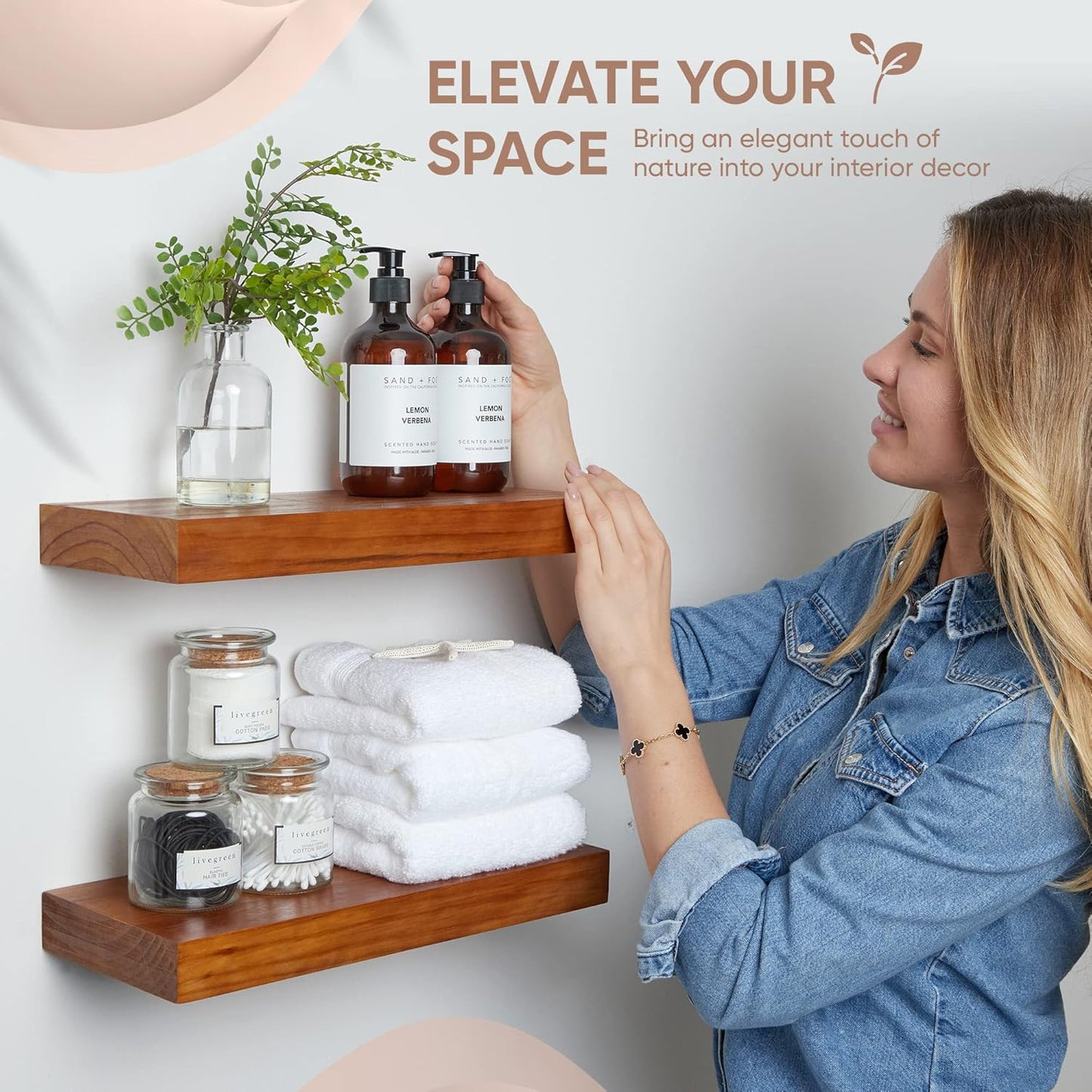 Homeforia 16 inch Oak Floating Shelf, High End Solid Real Wood 16inch Small Floating Shelves for Wall Mounted, Honey Oak Wooden 16in Floating Shelves, Heavy Duty Bracket, 16 X 6.5 X 1.75 in, Set of 2