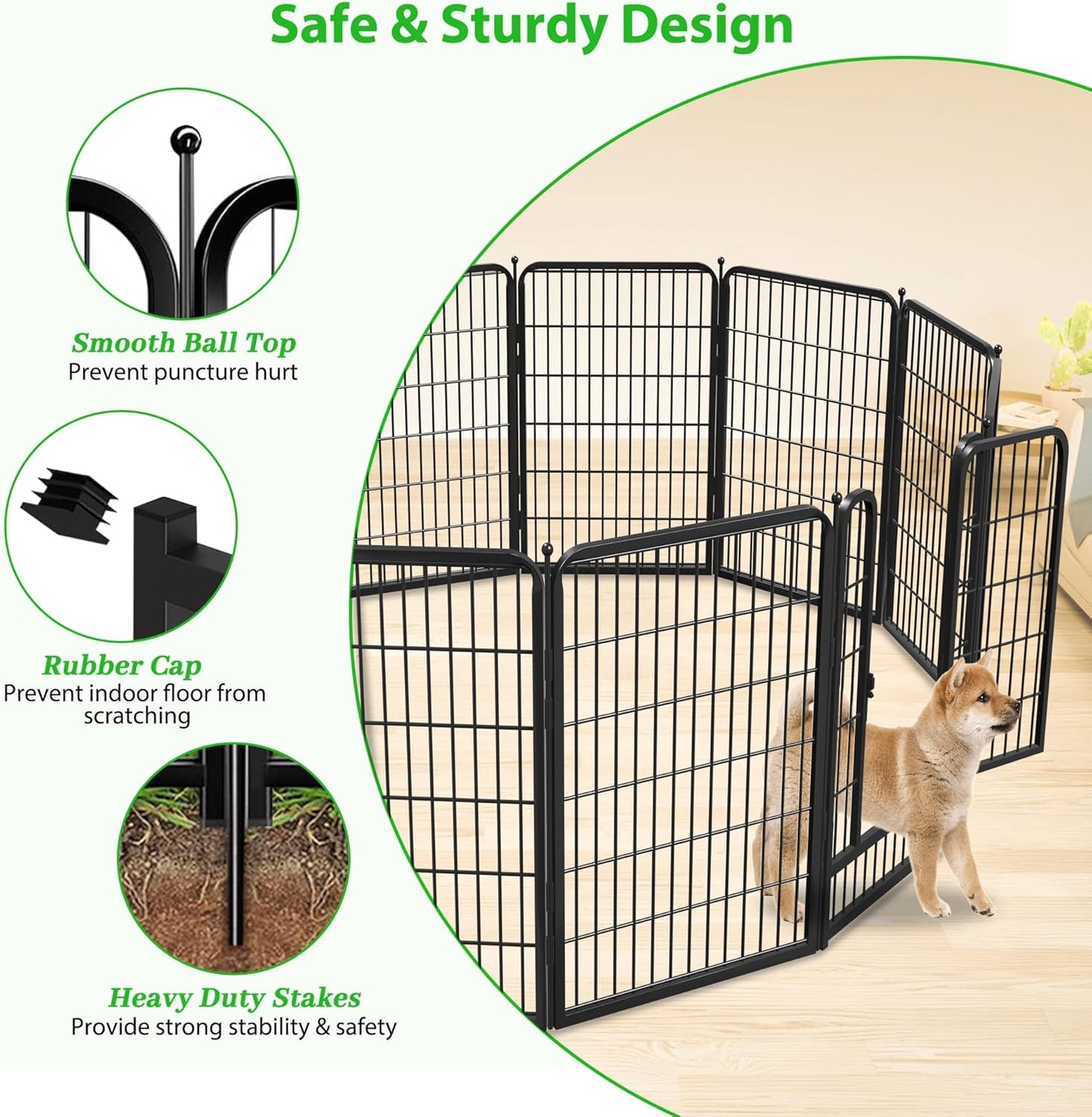 Black Metal Fencing Decorative Garden Fence with Gate 27ft(L) x 40in(H) Fence Panels No Dig Fence Rustproof Animal Barrier Fence Temporary Dog Panels Fencing Outdoor