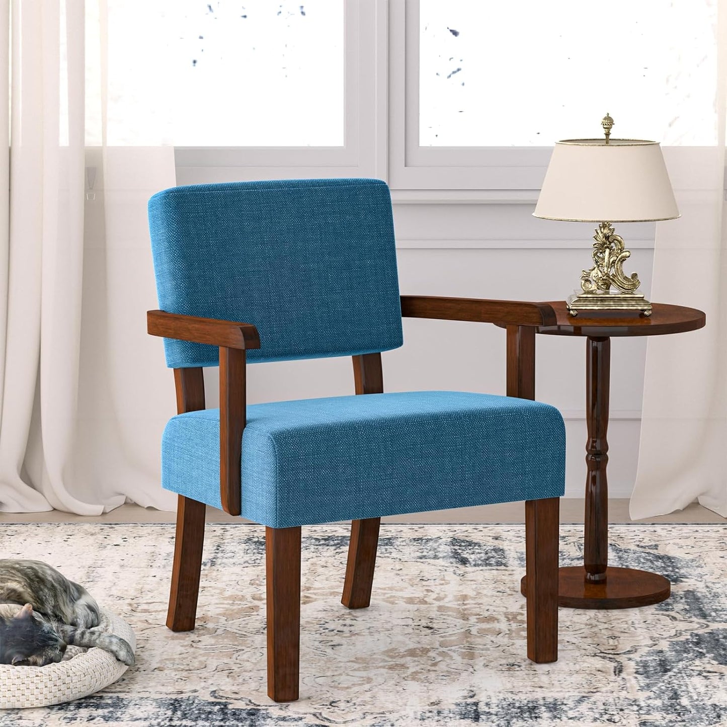Accent Chair with Wood Frame, Arm Chairs Oversize with Soft Seat and Armrests for Living, Dining, Bed, Reading, and Waiting Rooms