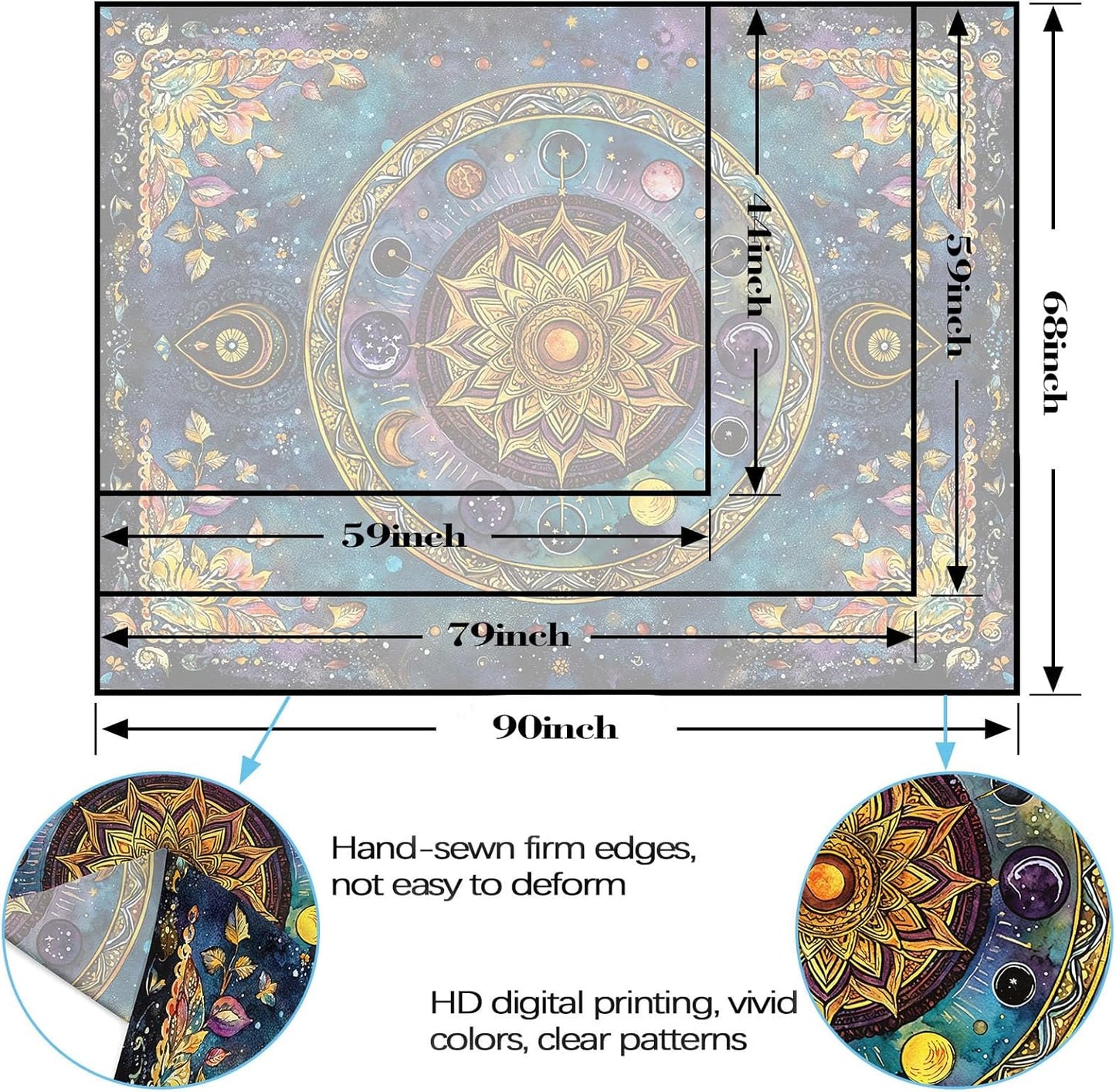 Lunerfex Mandala Solar System Tapestry Boho Tapestry for Bedroom Galaxy Tapestries Wall Hanging Living Room Wall Art and Home Decor 70x90