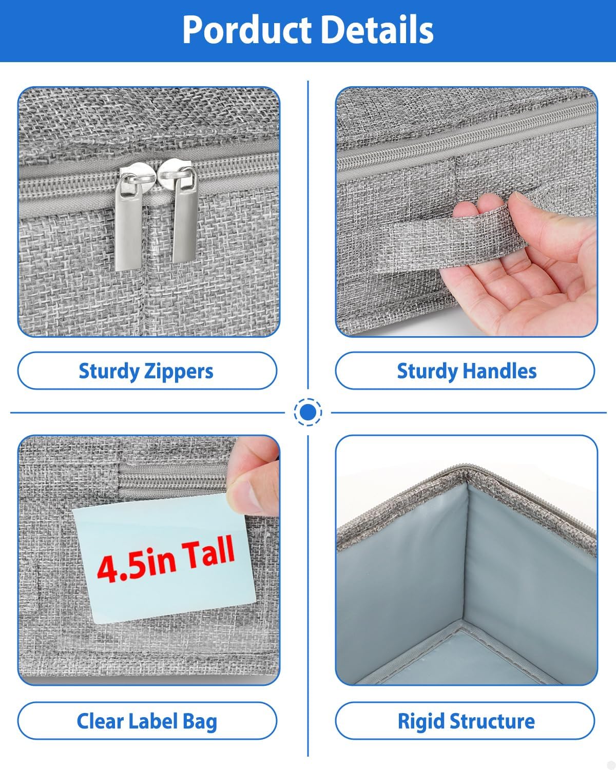 2 Pack Low Profile Under Bed Storage Containers 4.5 Inch Height, Shallow Underbed Couch Storage Organizer With Sturdy Sidewalls/Bottom, Thin Underbed Storage Bins For Clothes Dorm Dresser Sofa- Grey