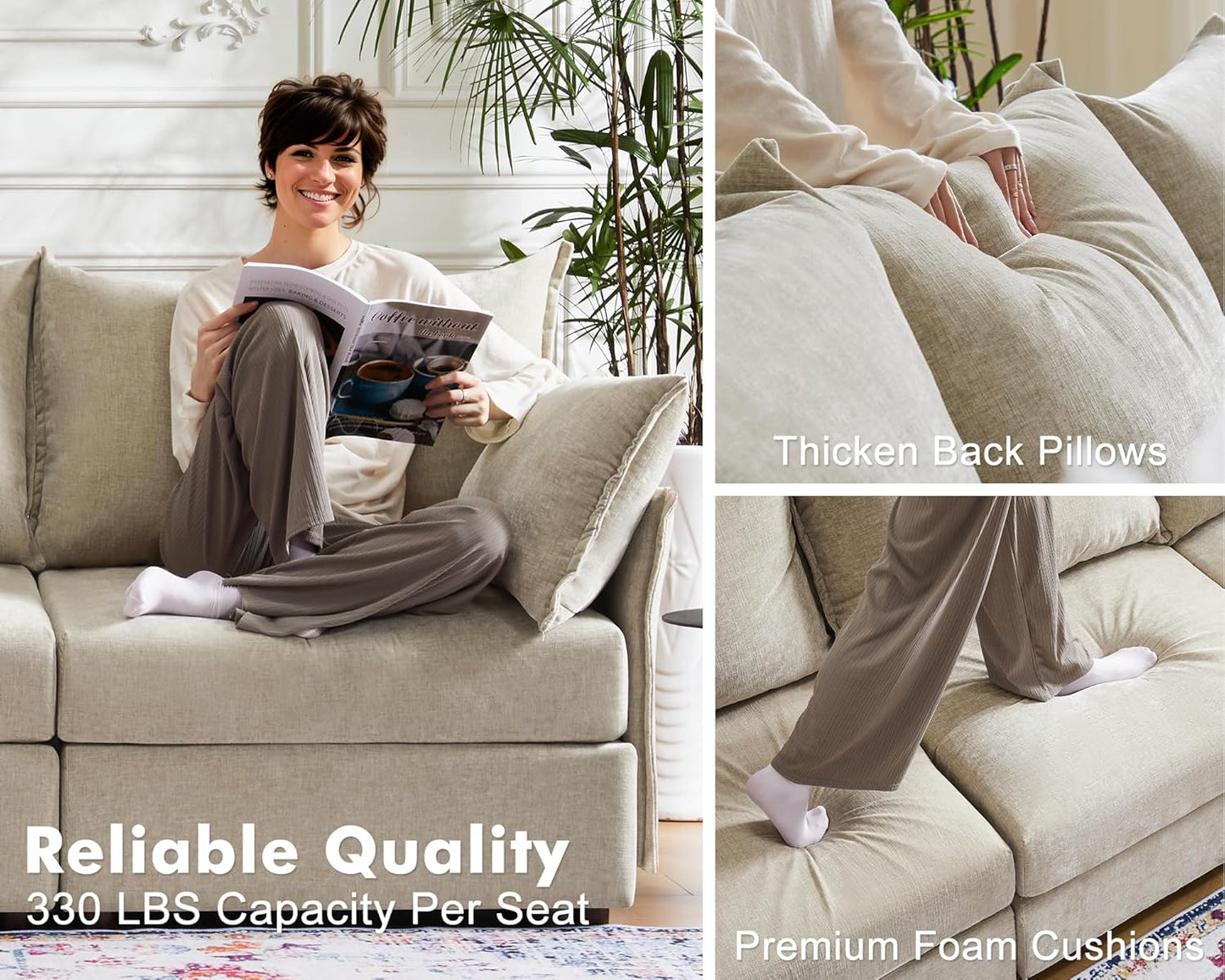 134.6" Oversized Modular Sectional Sofa, 6 Seater U Shaped Couch with Storage Ottoman with Reversible Chaise Deep Seat for Living Room, Apartment - Chenille Beige