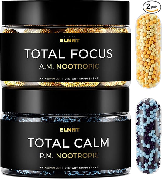 AMPM Nootropic Total Focus + Calm 9X Strength w. Caffeine, L-Theanine, Alpha GPC, L-Tyrosine, Ashwagandha - X-Release Energy Pills Nootropics Brain Support Supplements for Memory and Focus Supplement