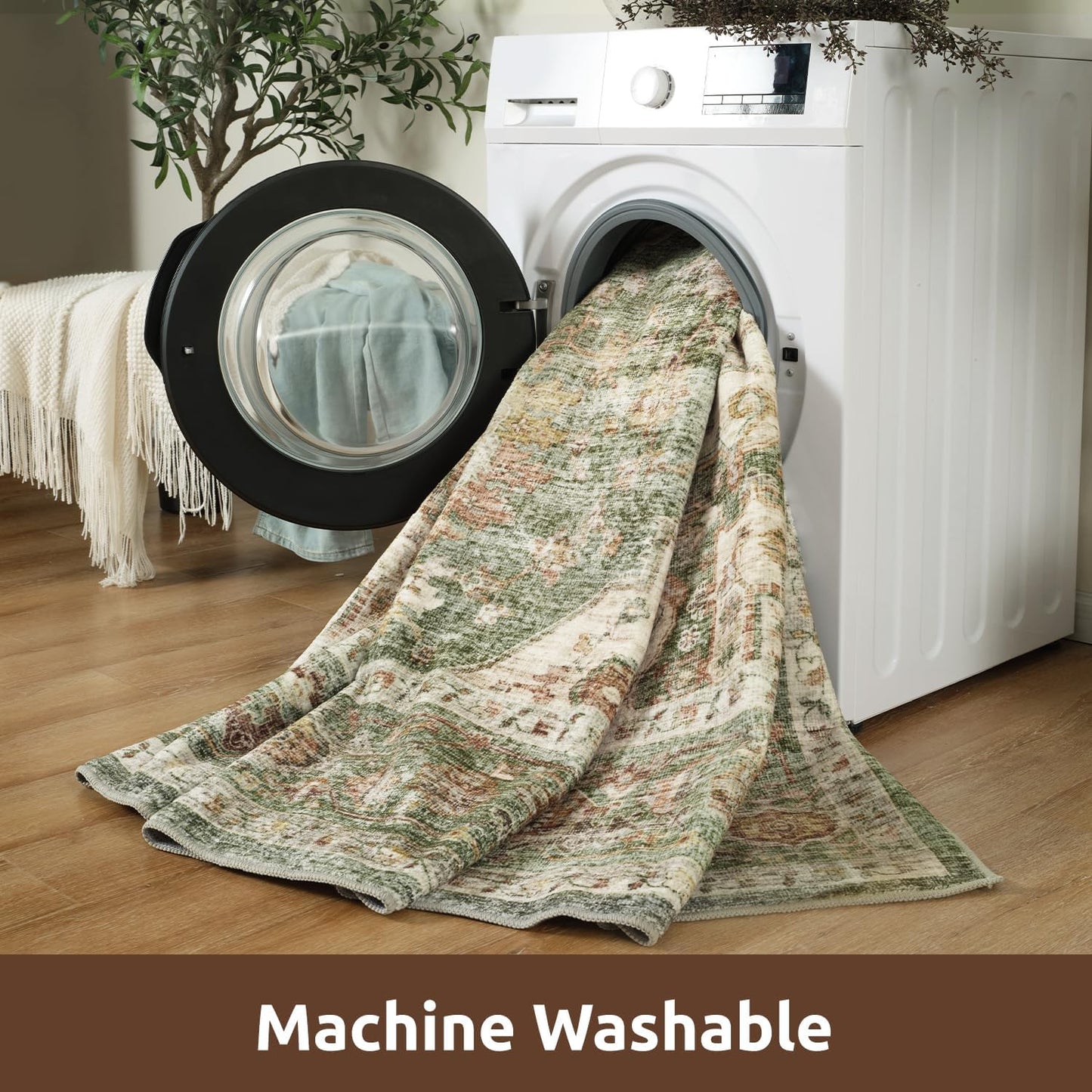 AMOAMI-6FT Round Rug-Rugs for Living Room-Vintage Soft Olive Green Rugs for Bedroom-Non Slip Circle Rug-Machine Washable Rug for Dining Room Living Room Bedroom Office Under Table