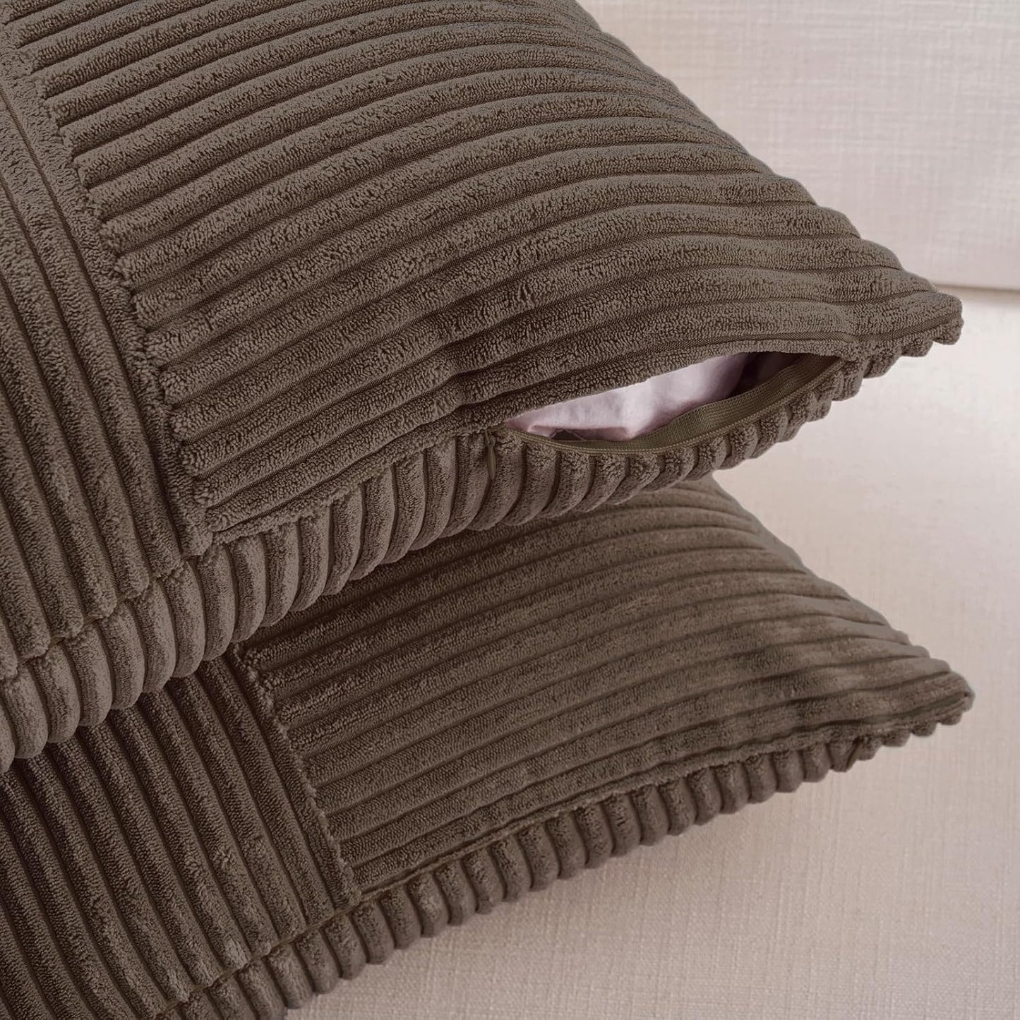 Fancy Homi 2 Packs Dark Brown Lumbar Decorative Throw Pillow Covers 12x20 Inch for Living Room Couch Bed, Rustic Farmhouse Boho Home Decor, Soft Striped Corduroy Rectangle Accent Cushion Case 30x50 cm