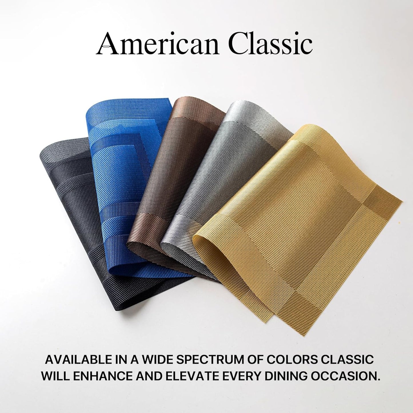 LEXMORE Placemats Set of 12 Vinyl/Plastic Woven Place Mats for Kitchen Table Indoor/Outdoor Washable Placemat Wipeable Dining Table Mats(G-Silver Cube)