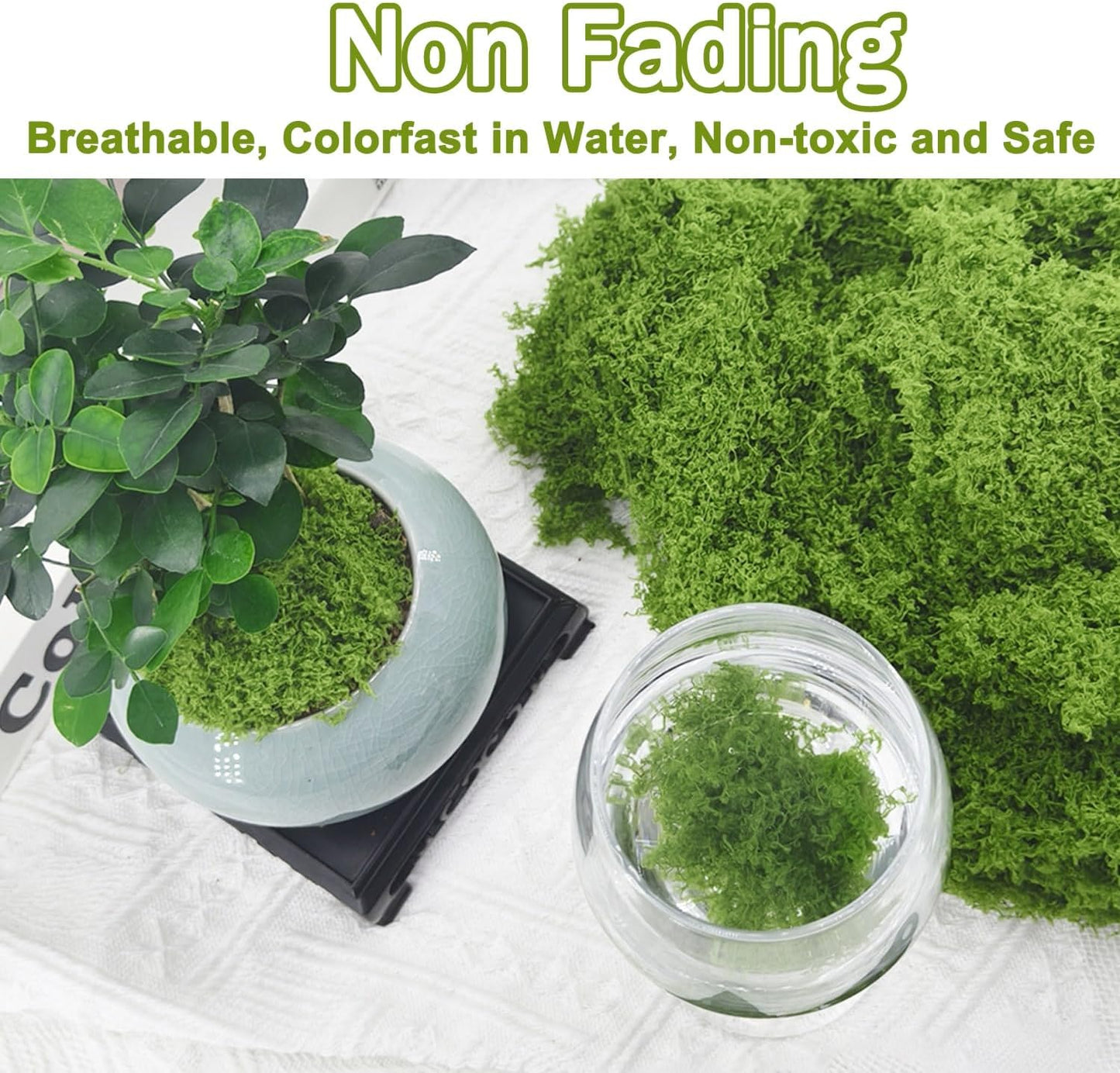 Potanro Faux Green Moss 5.3oz Artificial Fake Plant Moss for Potted Plants Indoor, Crafts, Planters, Bonsai Artifcial, DlY Floral Decorative Moss, Fairy Garden Wedding Table Centerpieces Decor