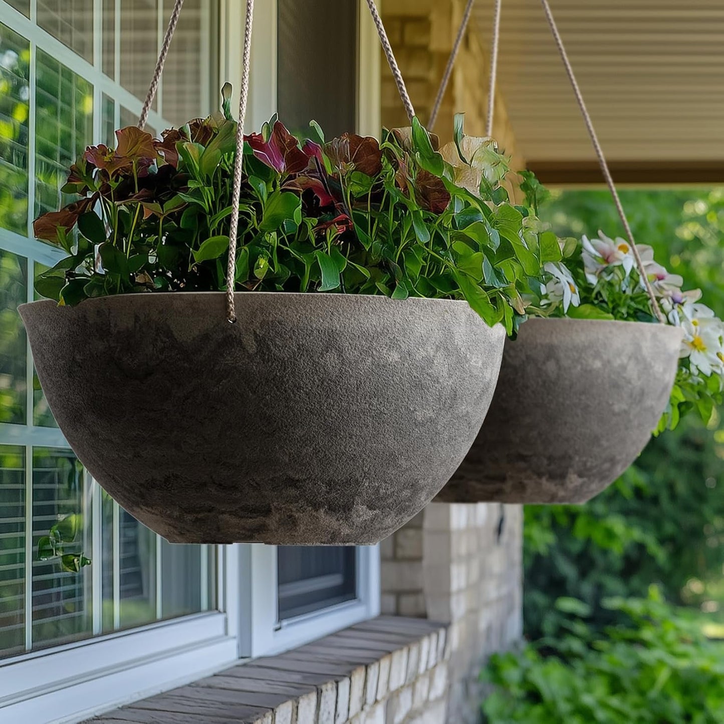 LA JOLIE MUSE Large Hanging Planters for Indoor Outdoor Plants, Hanging Flower Pots Marble Pattern (13.2 Inch,Set of 2)
