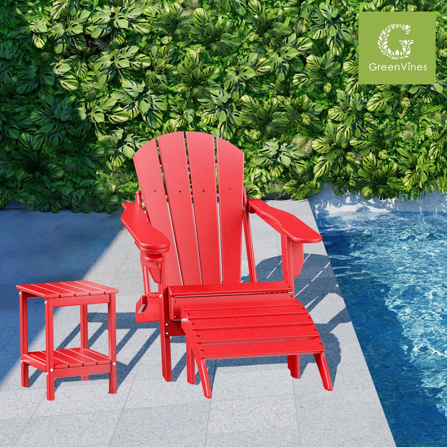 GREENVINES Adirondack-Ottoman | Set of 4 | HDPE Plastic | Outdoor Footrest | All Weather | Foot Rest | Foot Stool | Red | for Adirondack Chair | for Patio Backyard Pool