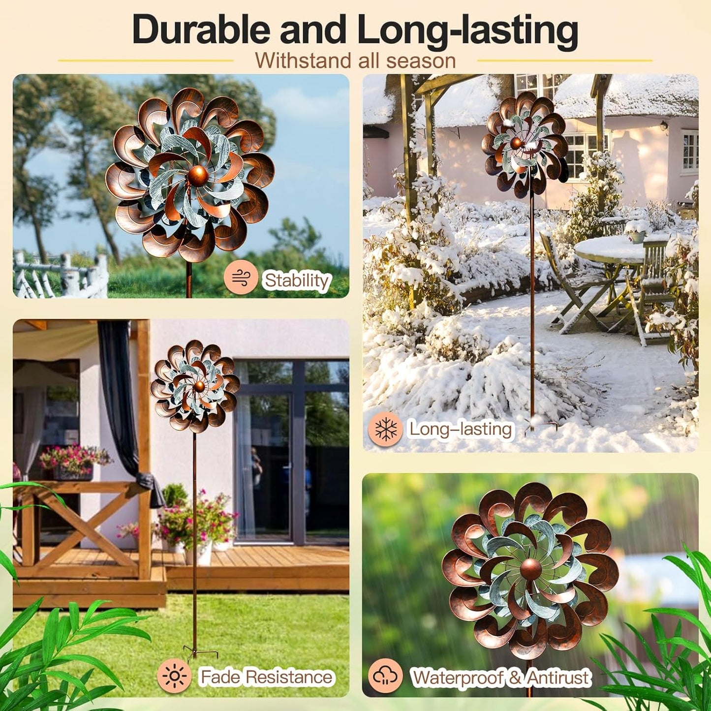 Wind Spinners for Yard and Garden Large, 84 Inch Wind Spinners Outdoor Metal, Wind Sculptures & Spinners Birthday Gifts for Family or Friends(Classical Flower)
