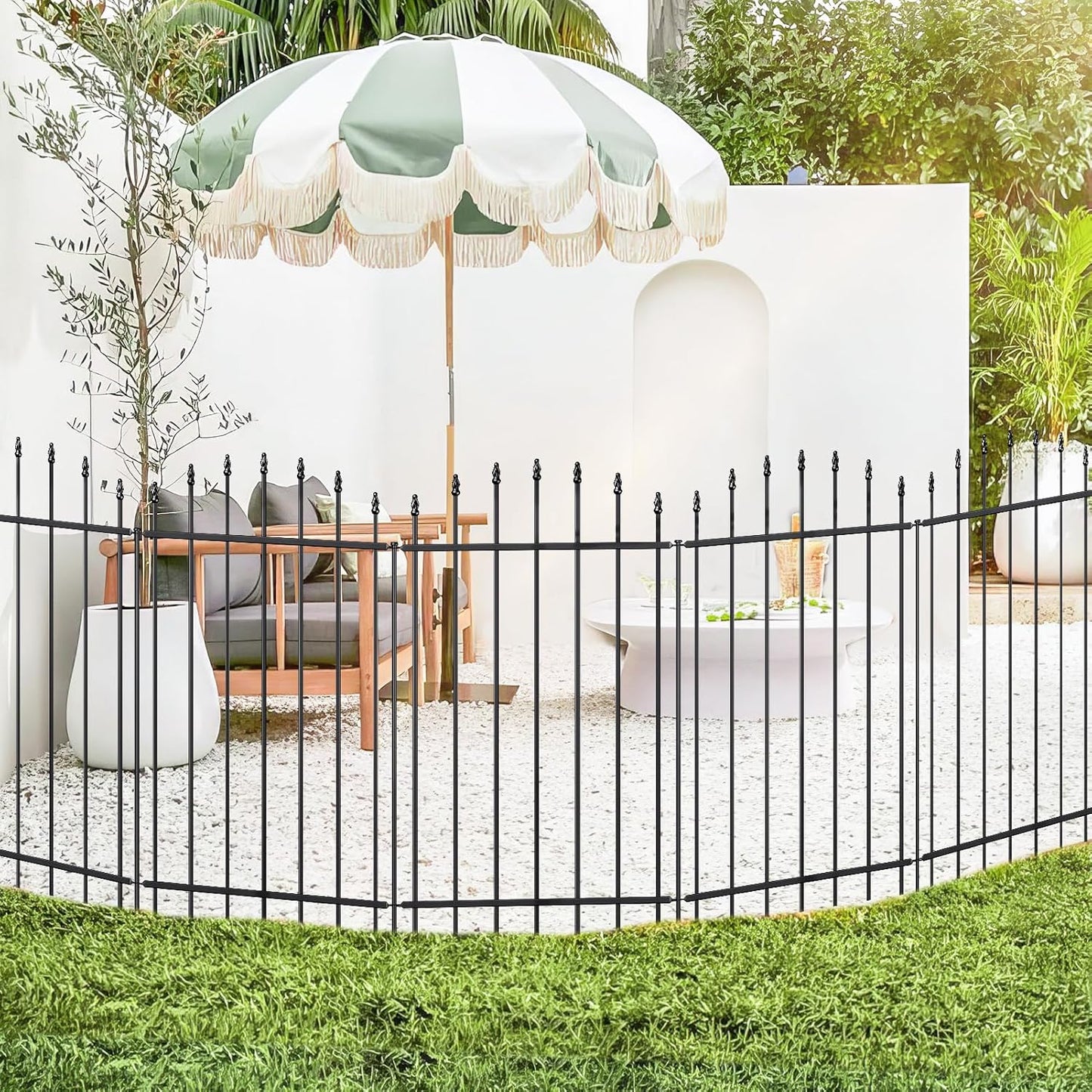 Metal Garden Fence 42 in H x 12 ft L, 6 Panels + 7 Stakes Border Dog Fence Panels Animal Barrier, No Dig Garden Fencing for Yard Patio Flower Bed Lawn Outdoor, Arch Black