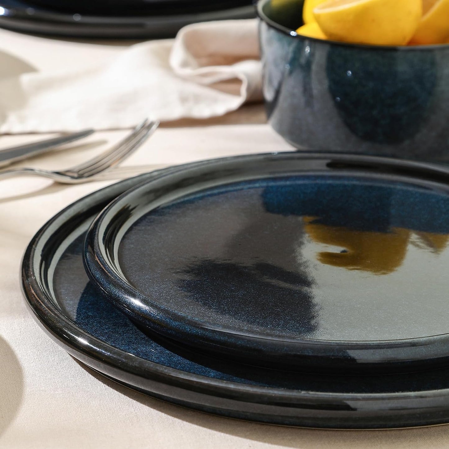Stone Lain Eden 4-Piece Dinner Plate Set Stoneware, Dark Blue